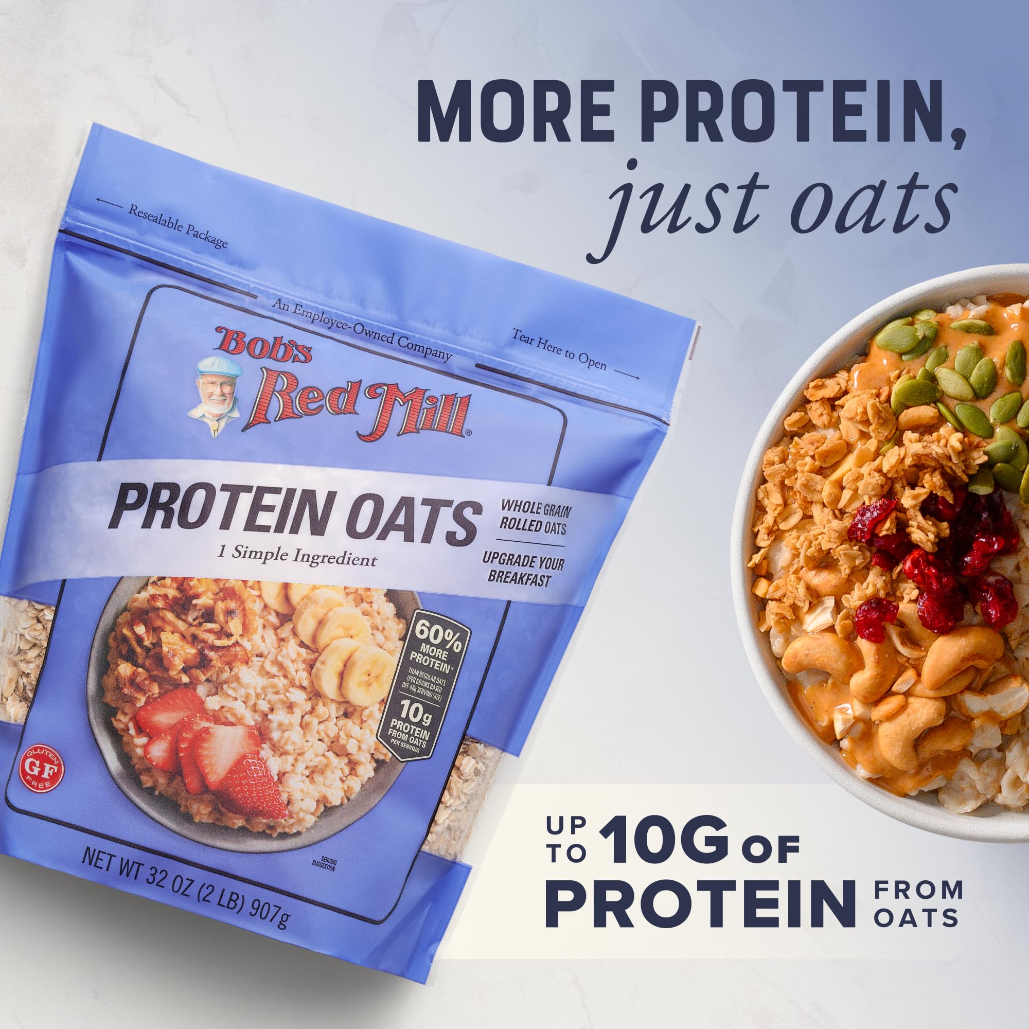Bob's Red Mill Gluten Free Protein Oats - 10g Protein/Serving | 907g Bag | Non-GMO 2