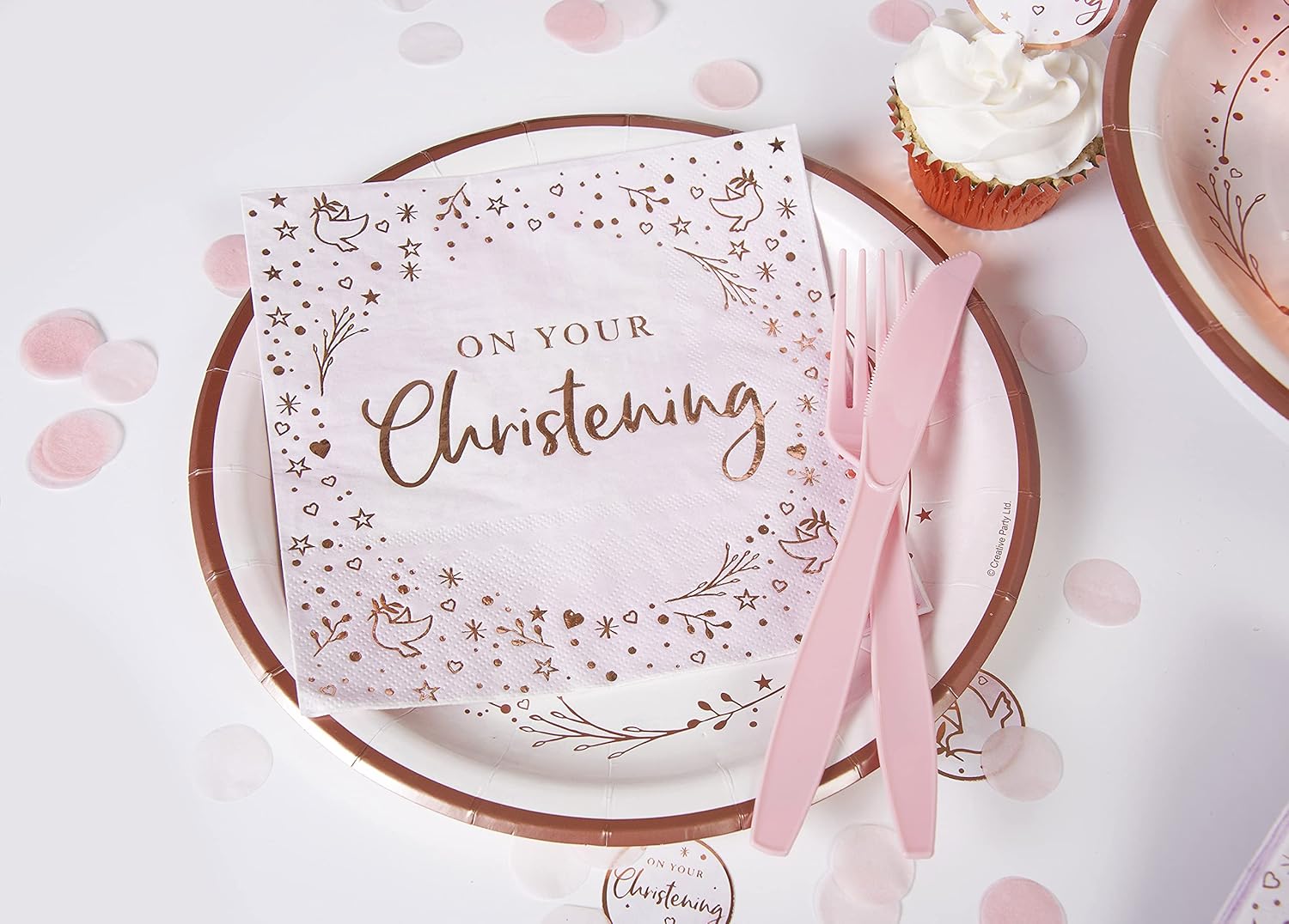 Anniversary House Christening Pink Foil Stamped 3-Ply Lunch Napkins 4