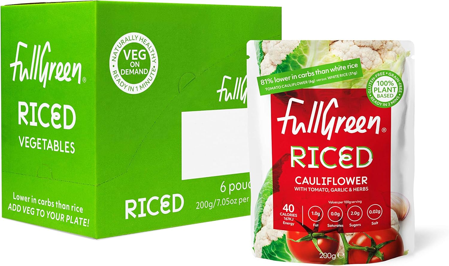Fullgreen - Cauliflower Rice with Tomato, Garlic & Herbs - Low-Carb Rice Alternative