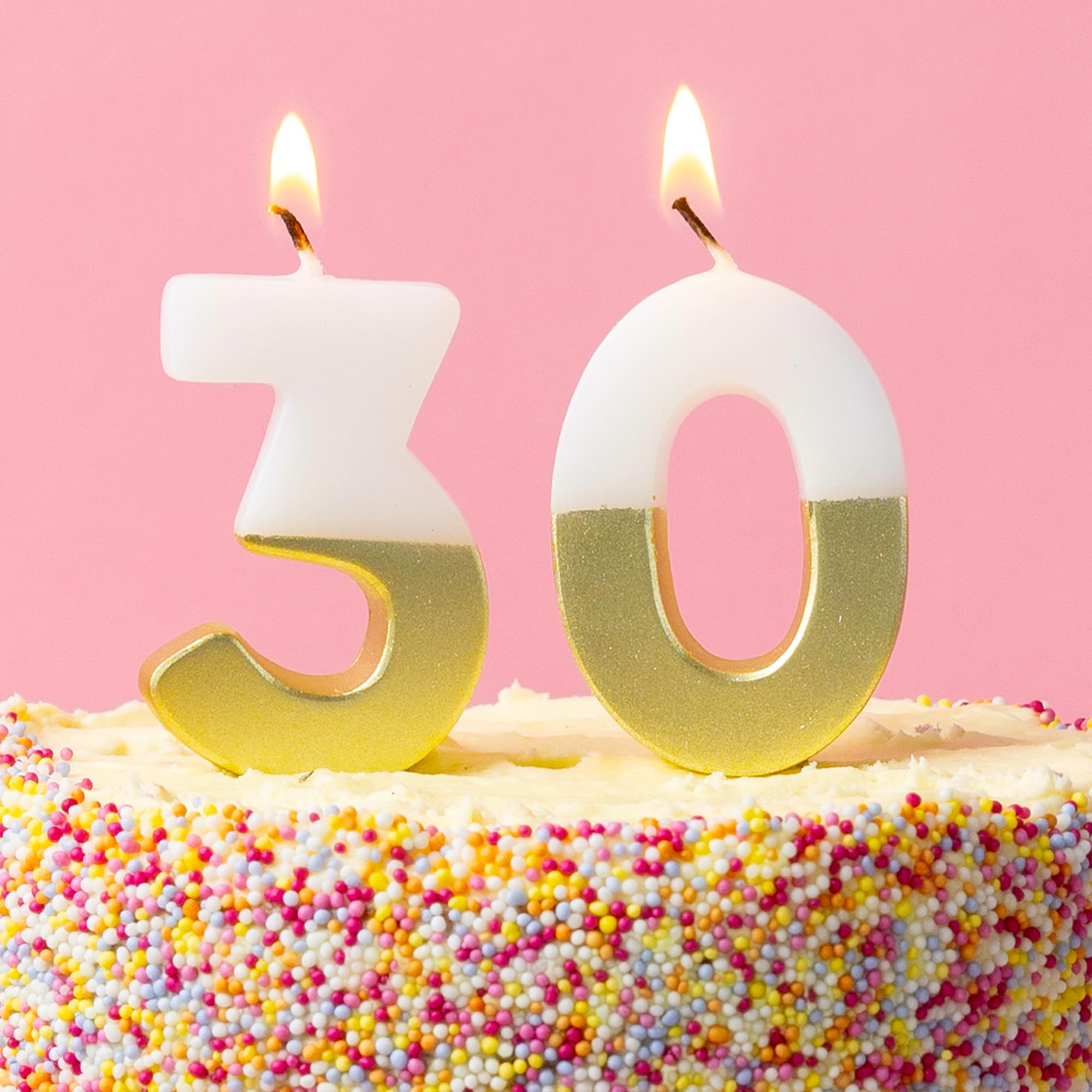 Talking Tables Number 30 Birthday Candles - White & Gold Dip, 5.5cm Height