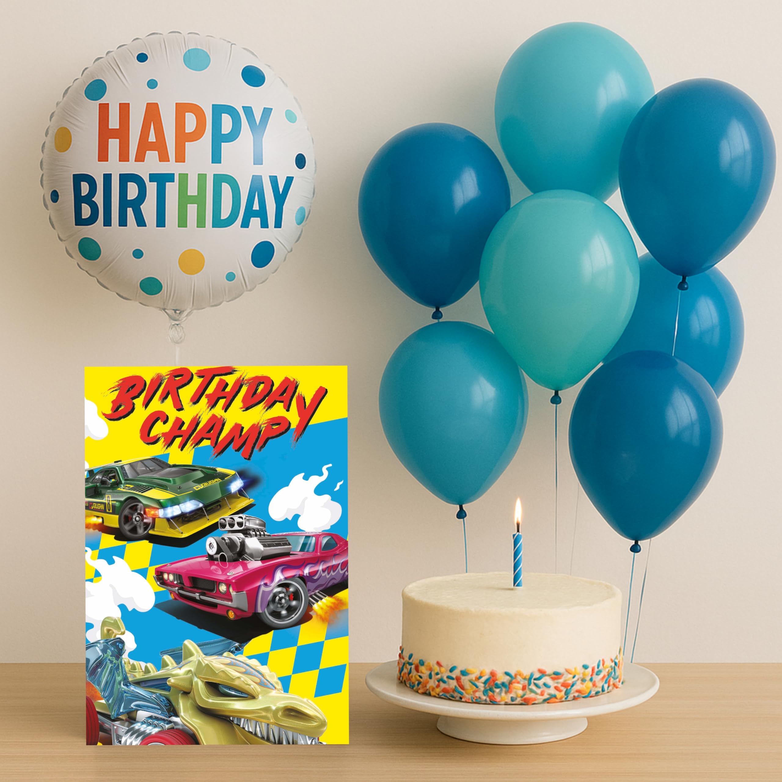 Danilo Promotions LTD Hot Wheels Birthday Card 'Birthday Champ' for Baby Boys | Multi Color