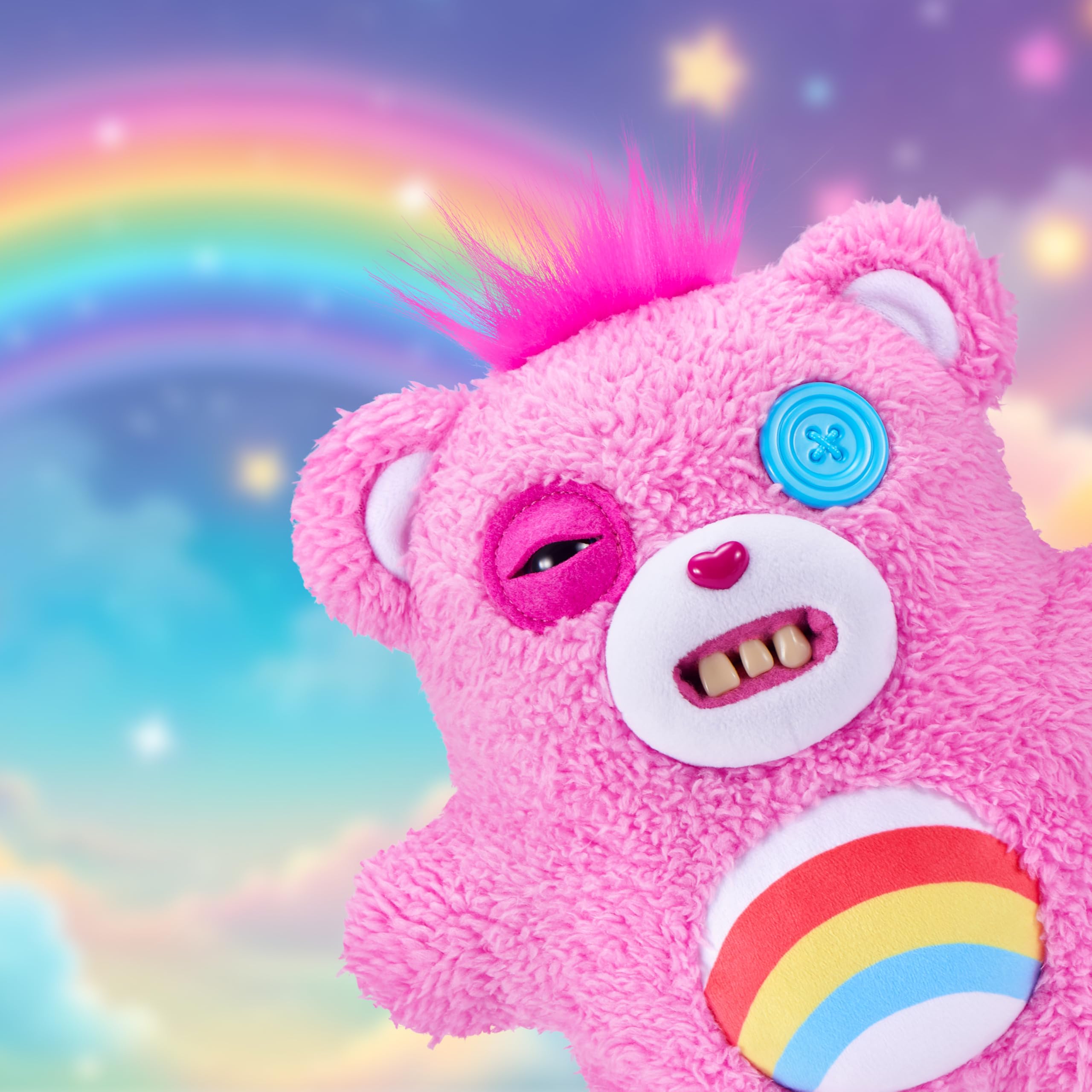 Fuggler Care Bears 9-Inch Plush Toy - Cheer Bear | Human-Like Teeth | Ages 4+