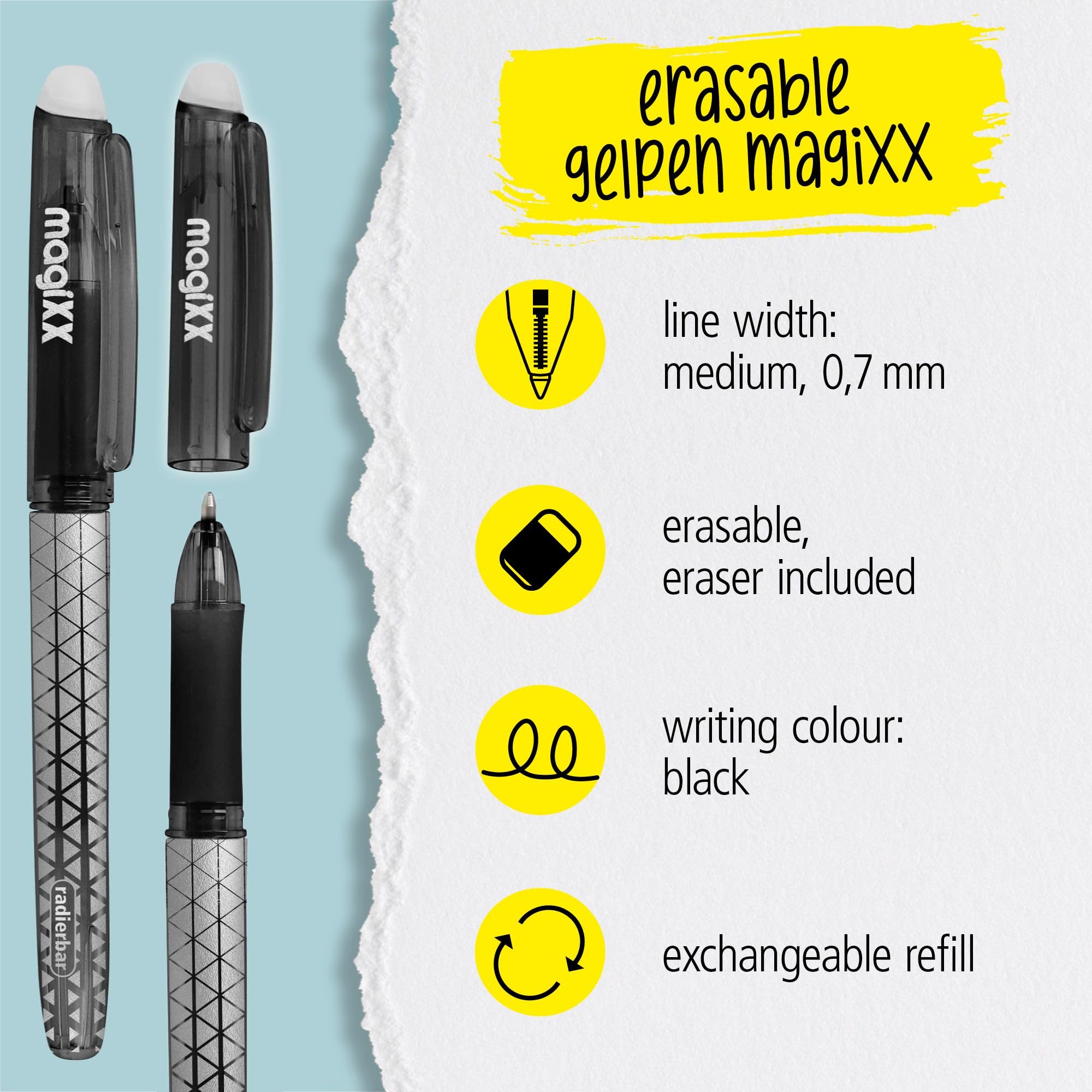 Online magiXX Erasable Gel Ink Rollerball Pen - Black Ink, 0.7mm Medium Point, Ergonomic Grip 2