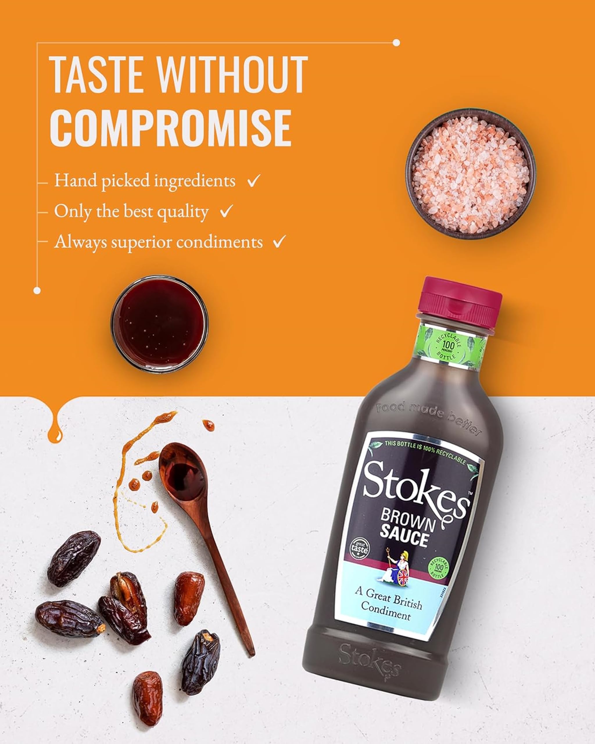 Stokes Real Brown Sauce 3PK SQUEEZY - Rich & Spicy Brown Sauce with Date Purée & Black Treacle 9