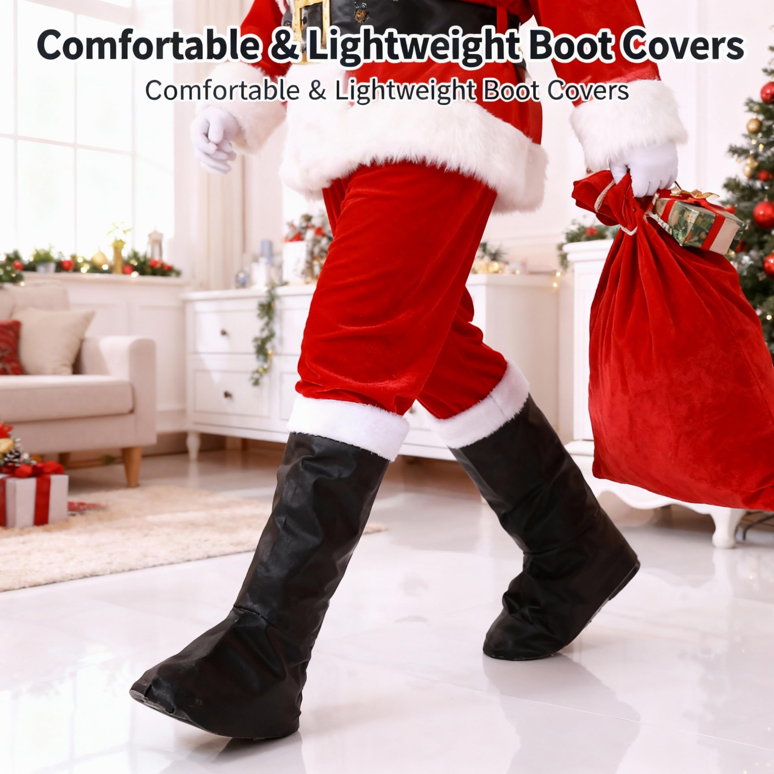 SHATCHI Santa Christmas Fancy Dress Boot Covers with Fur Trim 10