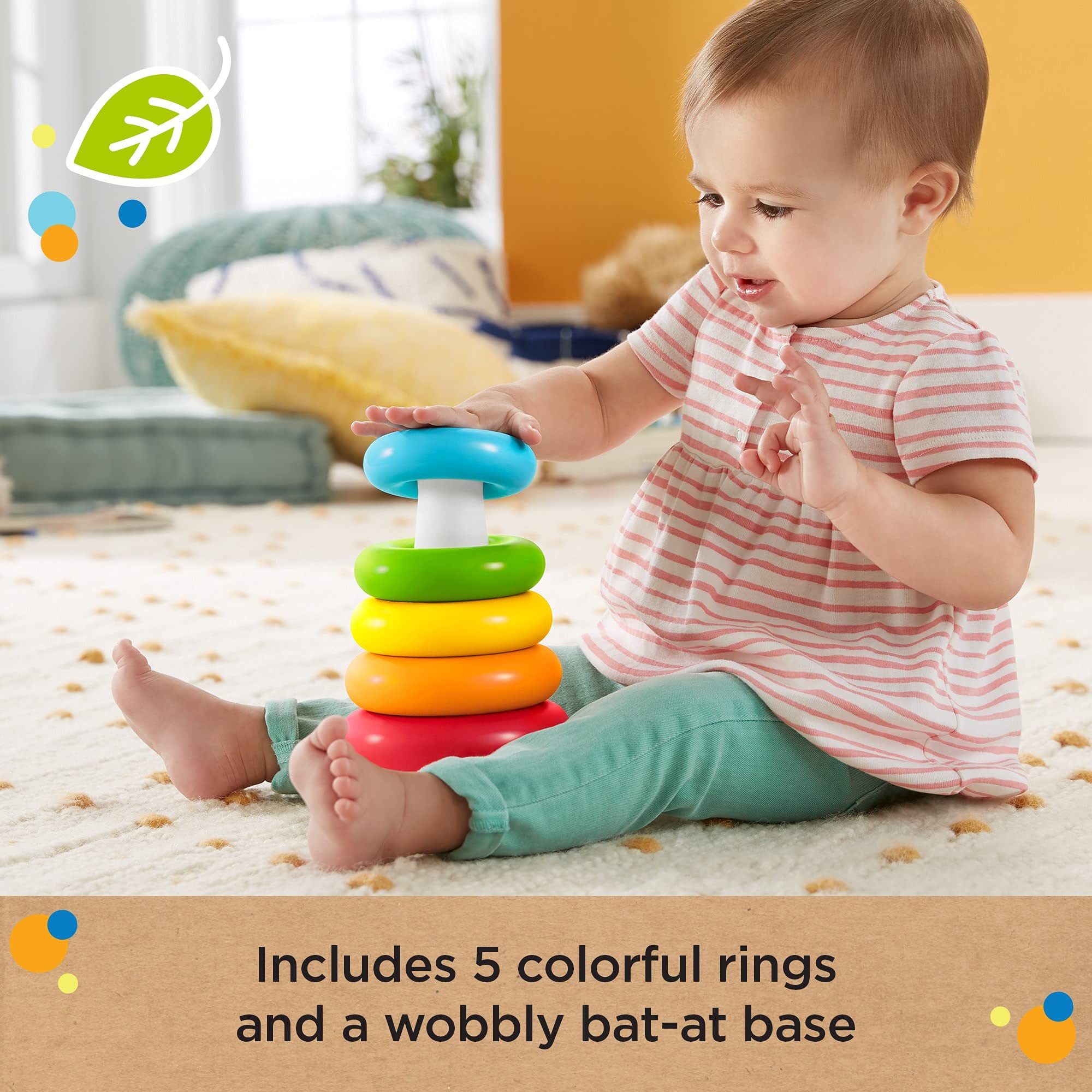 Fisher-Price Eco Rock-a-Stack Stacking Toy | 5 Colorful Rings | Ages 6 Months+ 5