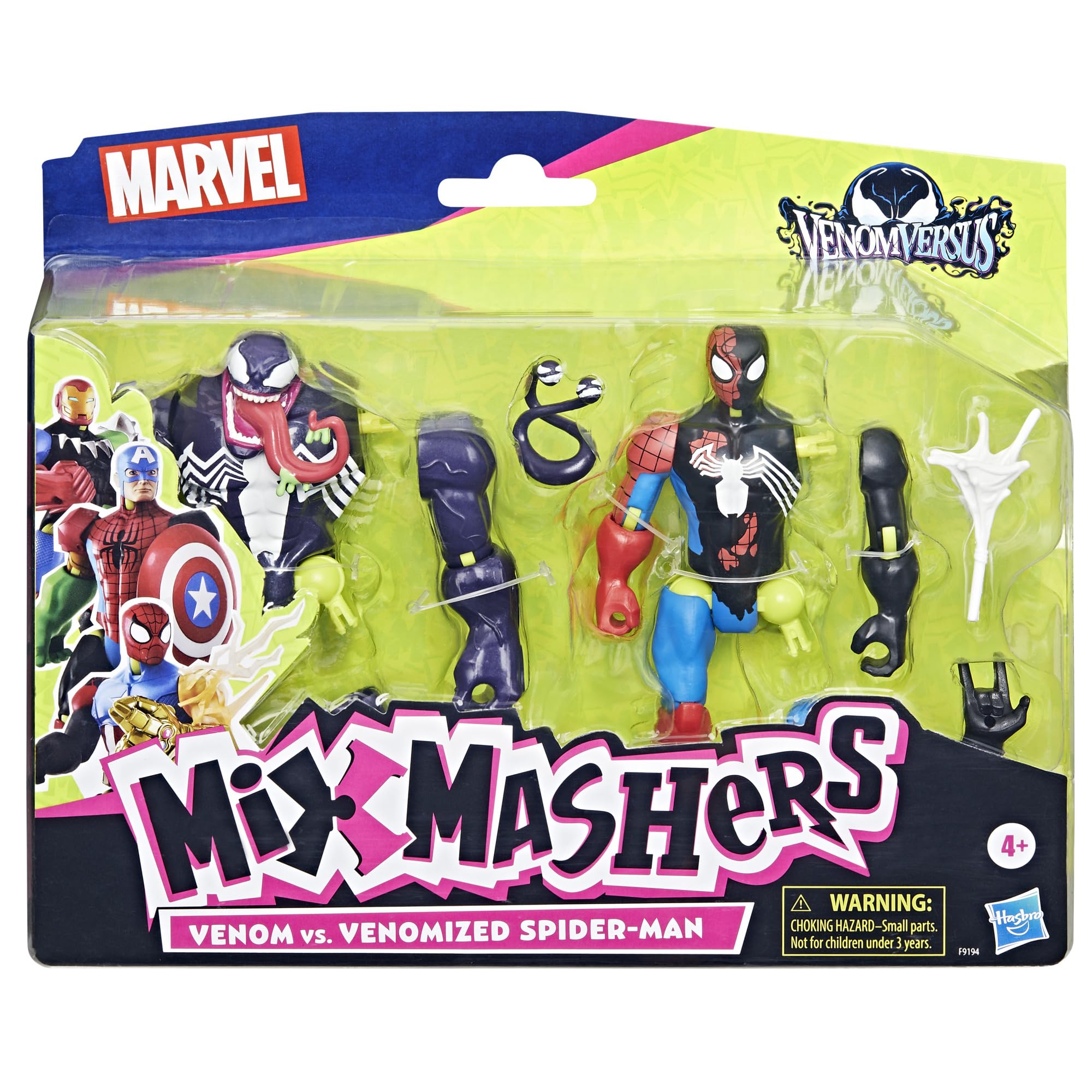MixMashers Marvel Venom vs. Venomized Spider-Man Action Figure Set - Customizable Super Hero Toys for Kids 8