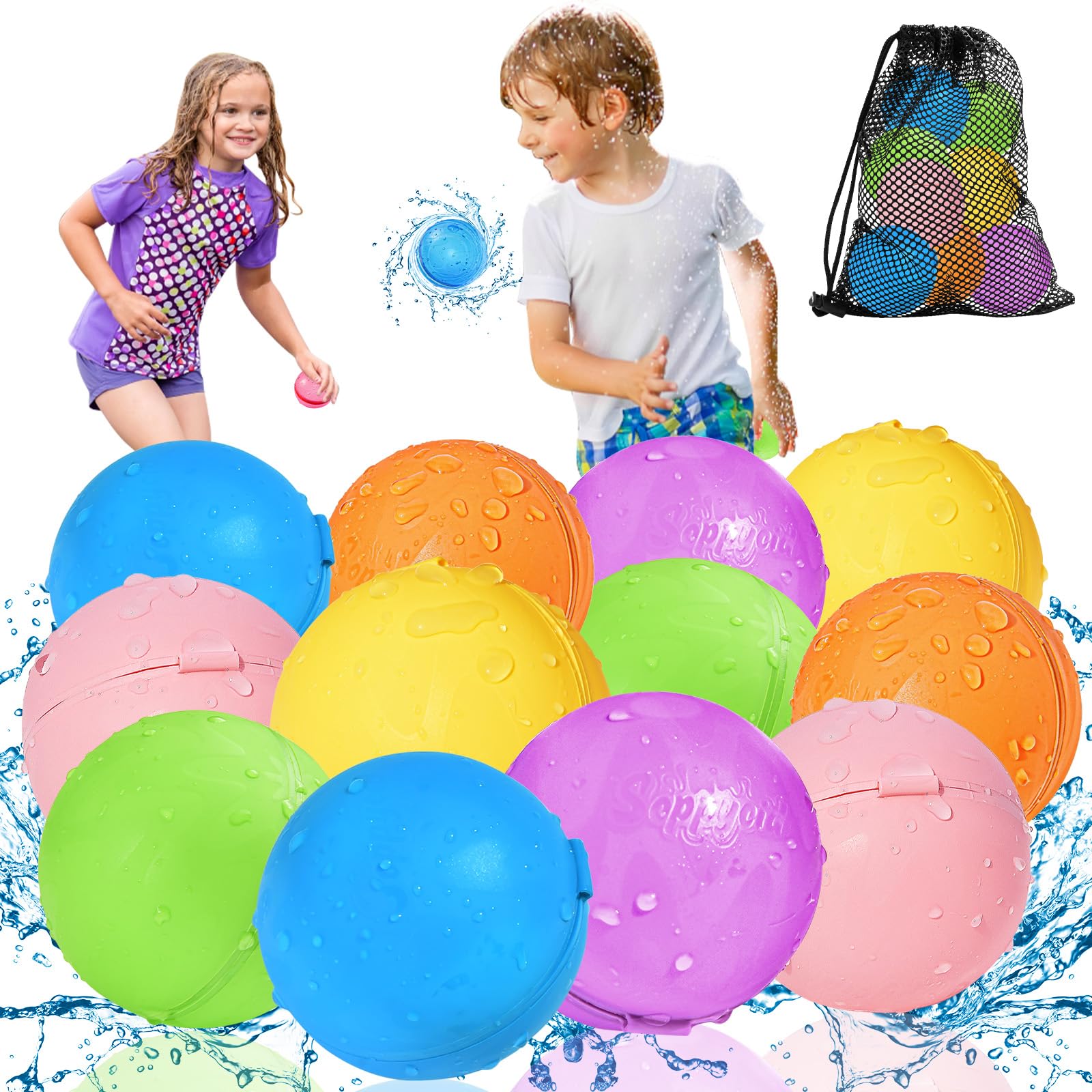 KOKODI Reusable Water Balloons - 12PCS Self Sealing Silicone for Ages 3+ | Instant Fill 1