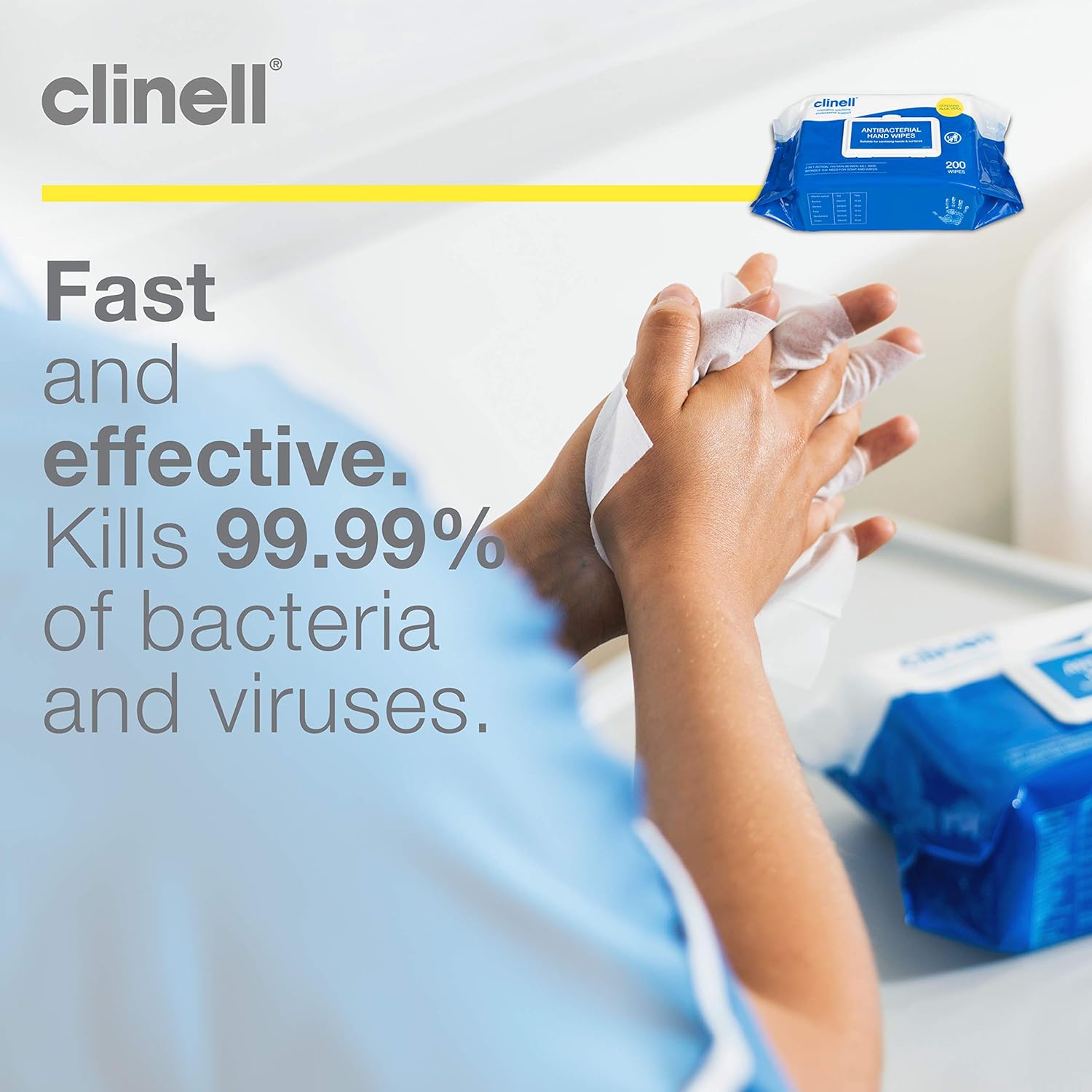Clinell - Antibacterial Hand Wipe for Hands and Surfaces CAHW200 9