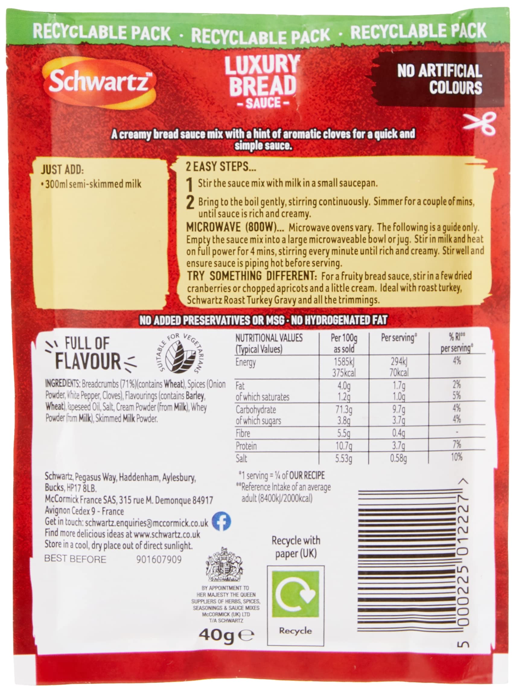 Schwartz - Luxury Bread Sauce Mix 40g | Pack of 10