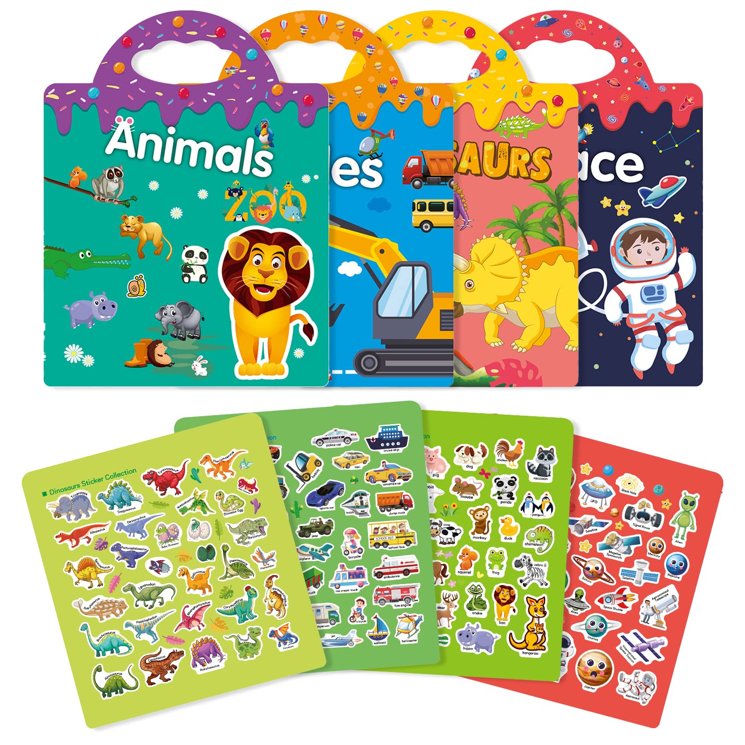 GUYUCOM 4 Pack Reusable Sticker Books - Educational DIY Toys for Kids Ages 1-8