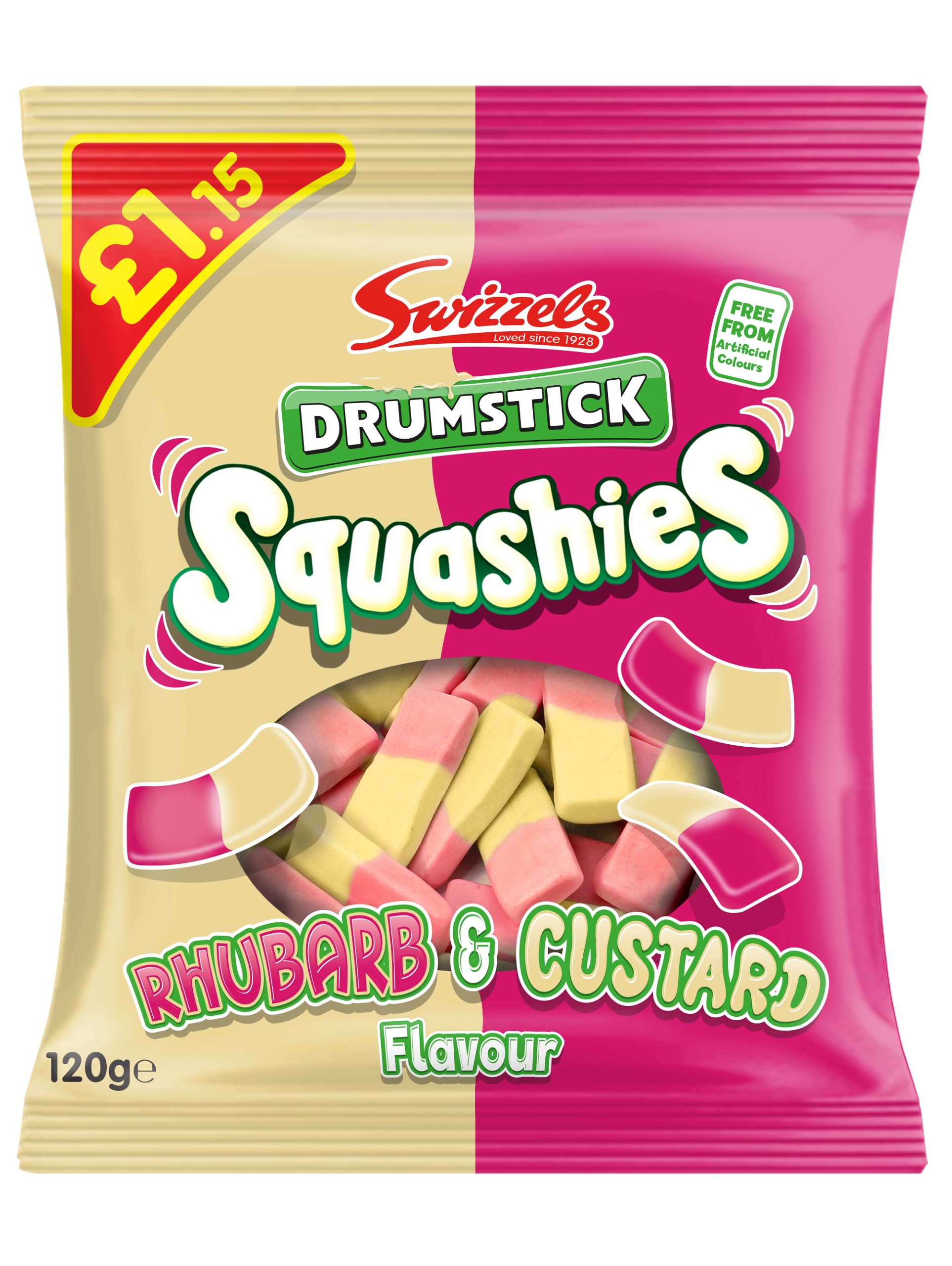 Swizzels Squashies Sweets - Rhubarb & Custard Flavour (120g)