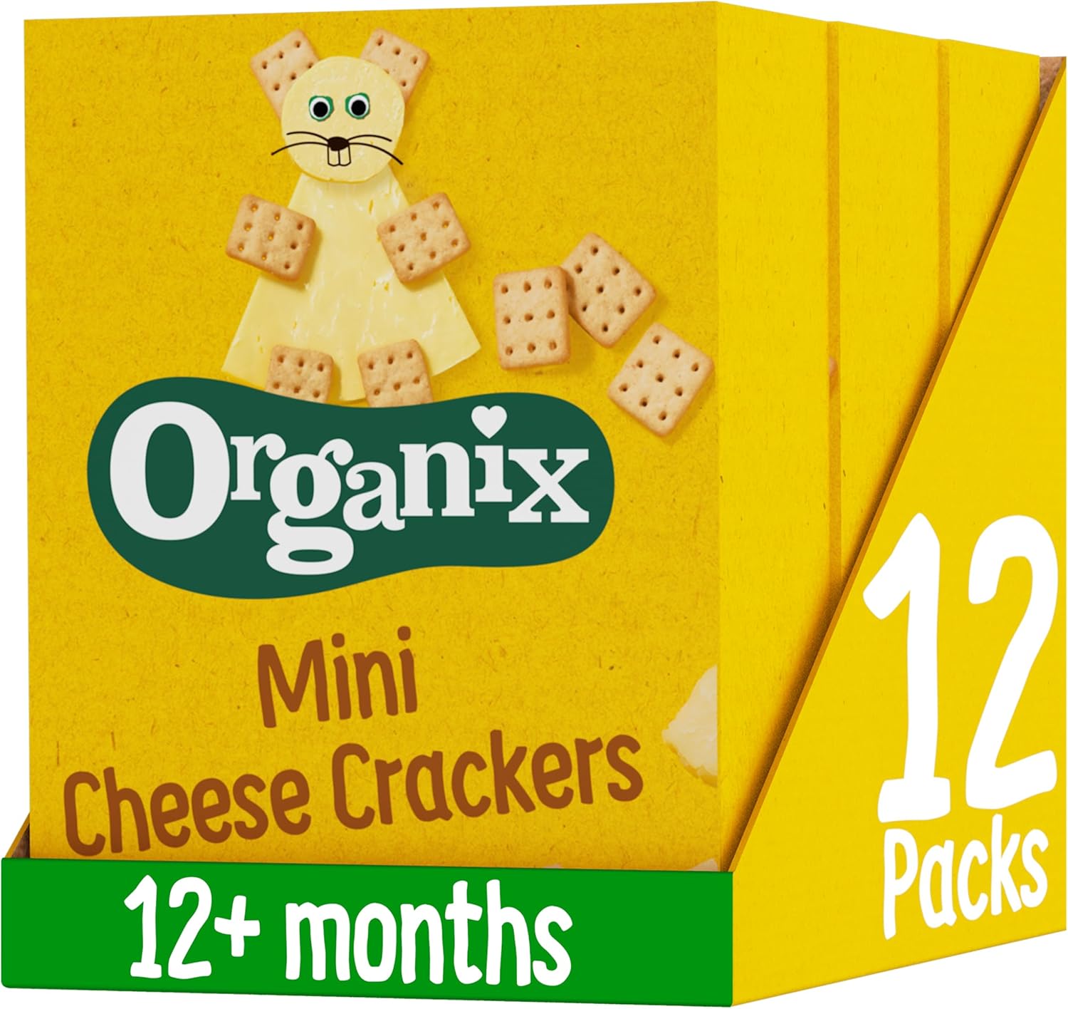Organix Mini Organic Cheese Crackers Toddler Snack 12+ Months, 4x20g Multipack