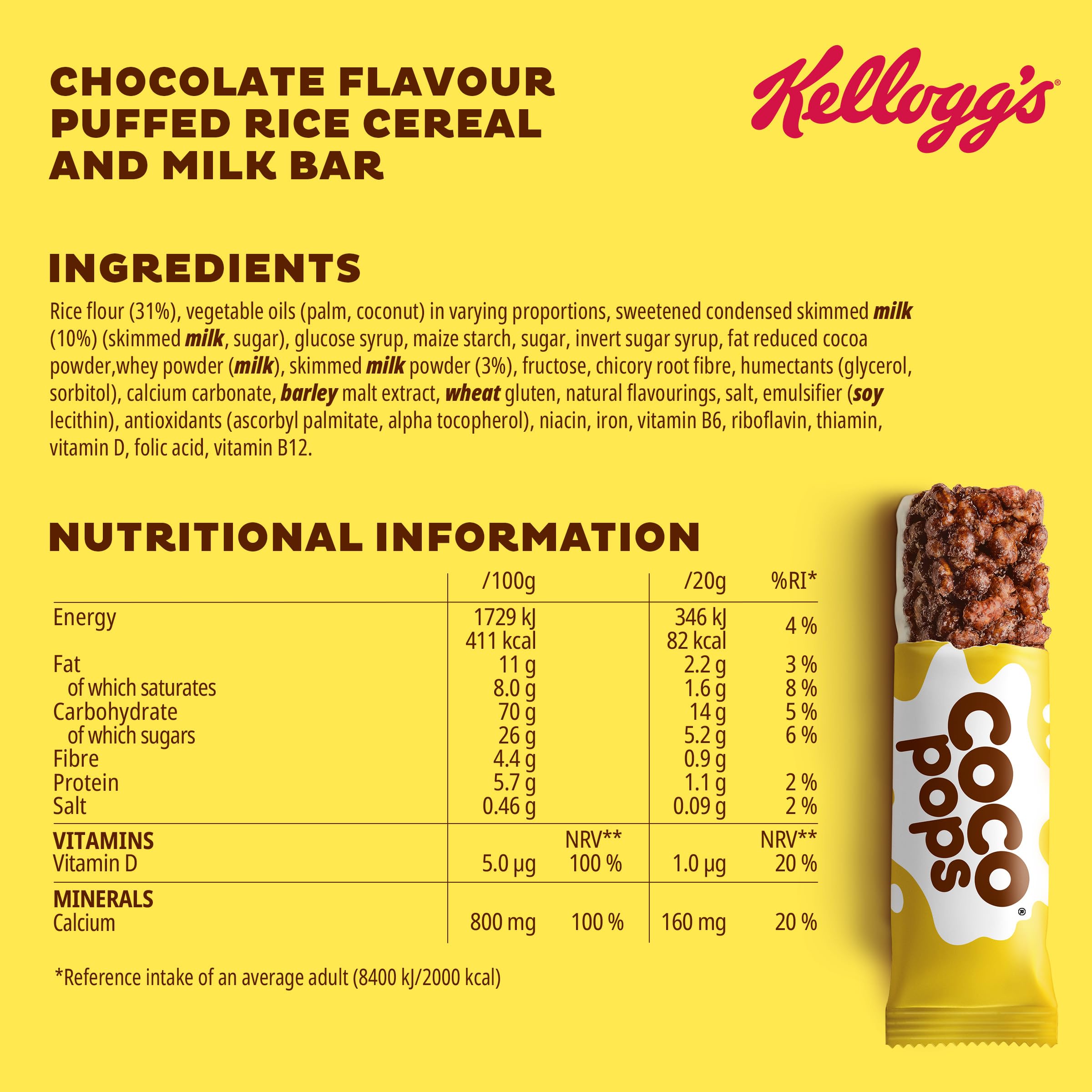 Coco Pops Chocolate Breakfast Cereal Bars - 4 Count (20g Each) 4
