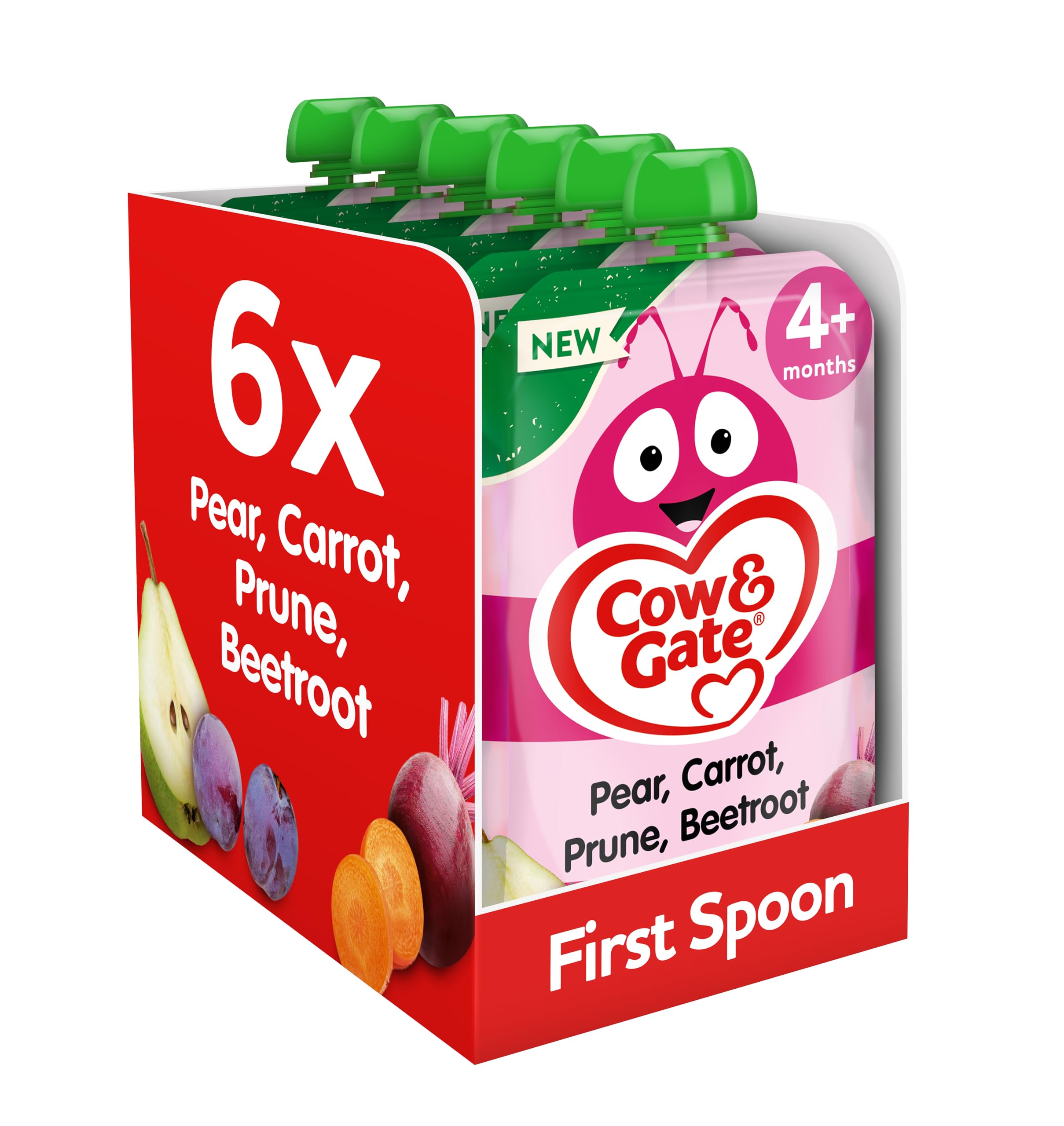 Cow & Gate Pear Carrot Prune & Beetroot Baby Food Pouch, 4+ Months, No Added Sugar, 1 of 5 a Day