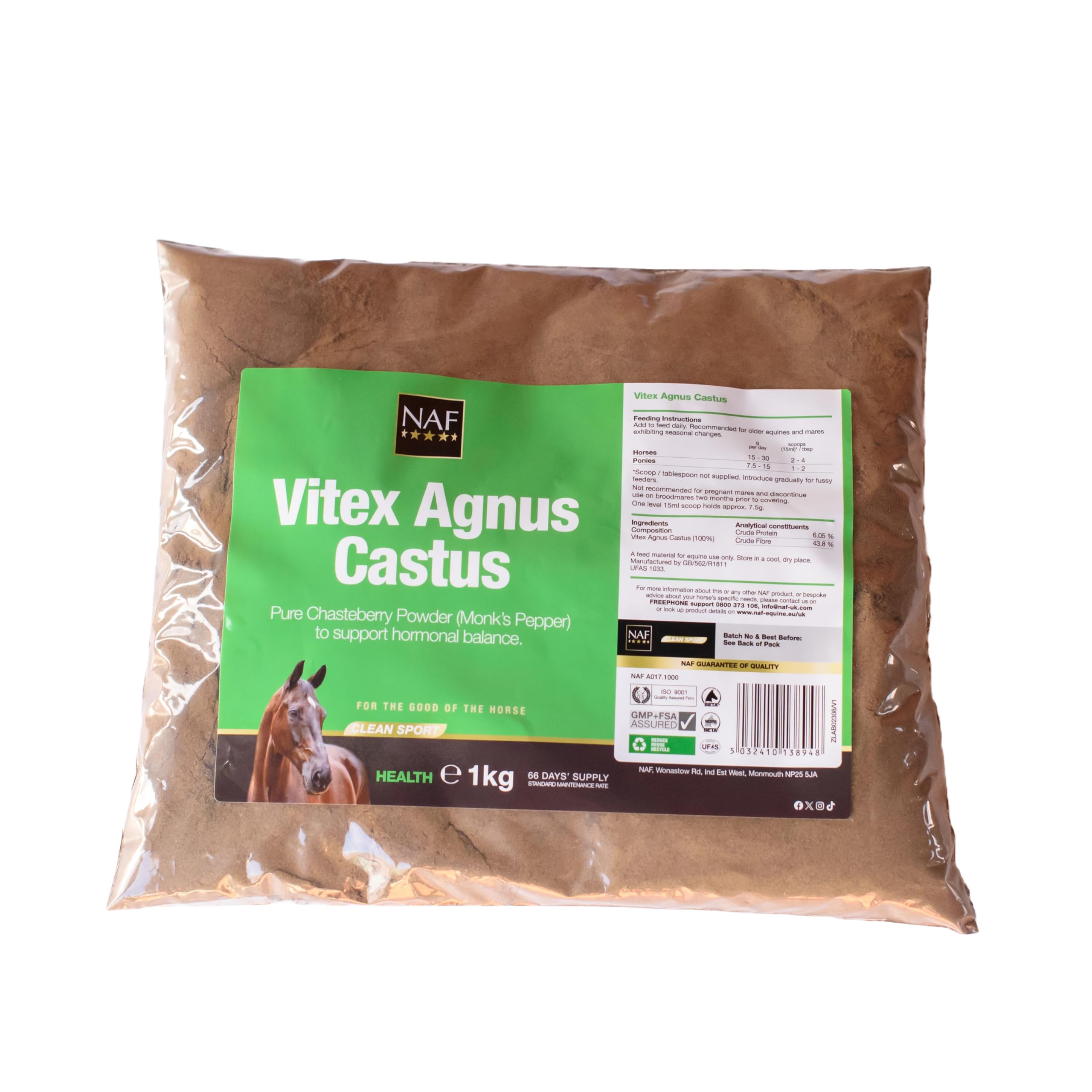 NAF Vitex Agnus Castus Powder - 1kg Natural Hormonal & Behavioural Support for Horses