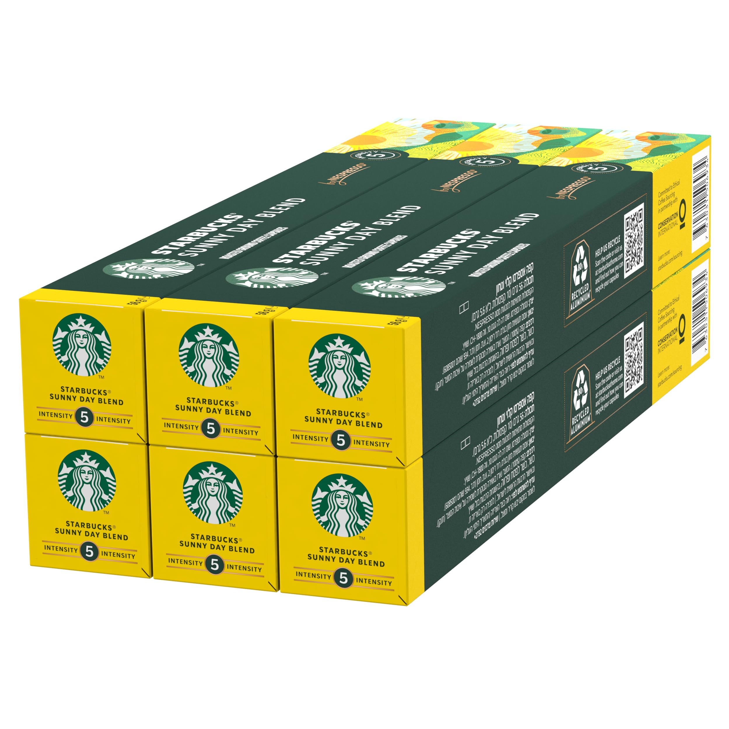 STARBUCKS Sunny Day Blend by Nespresso, Blonde Roast Coffee Capsules, 6 x 1