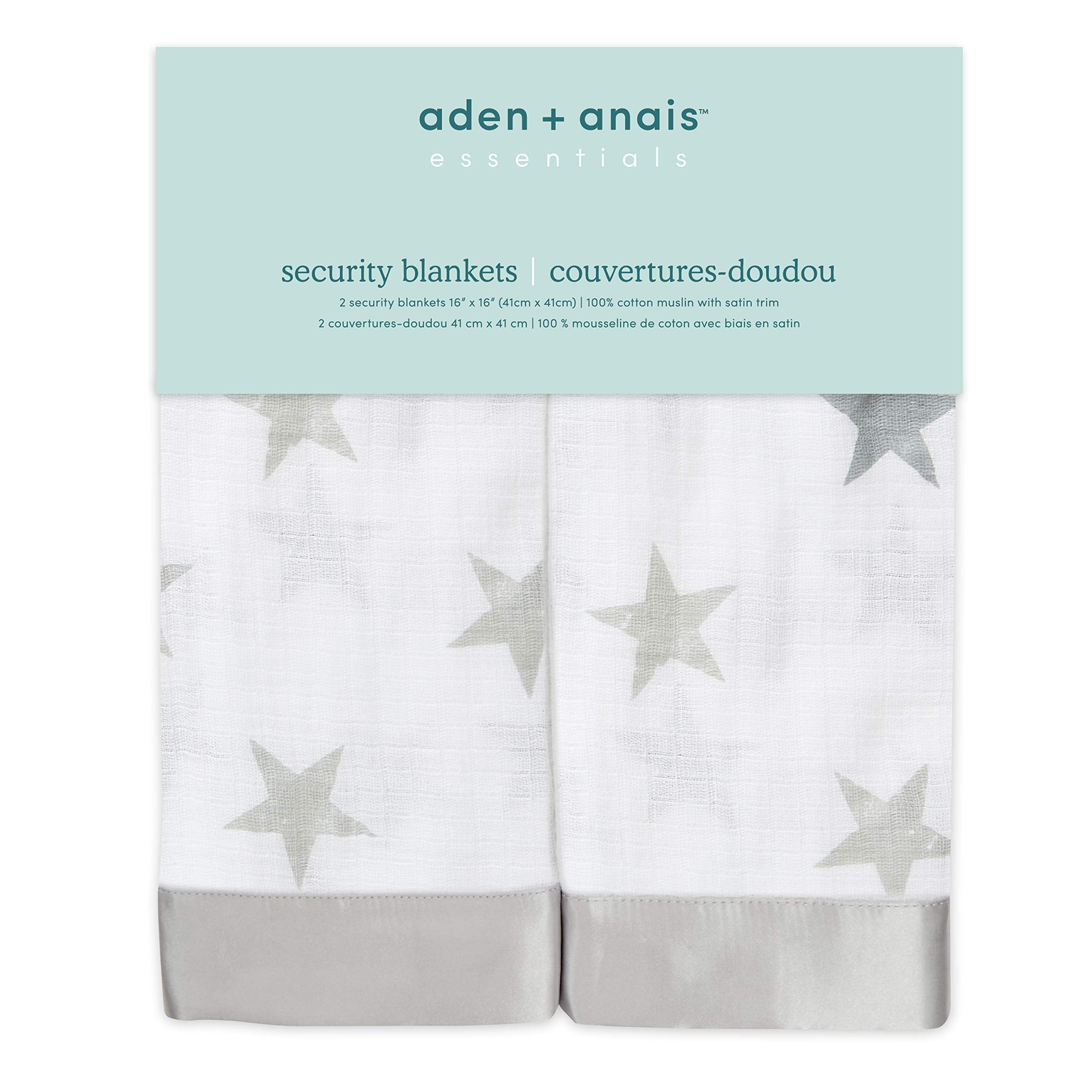 aden + anais essentials Issie Security Blanket - 2-Pack Super Soft 100% Cotton Muslin with Satin Trim 3
