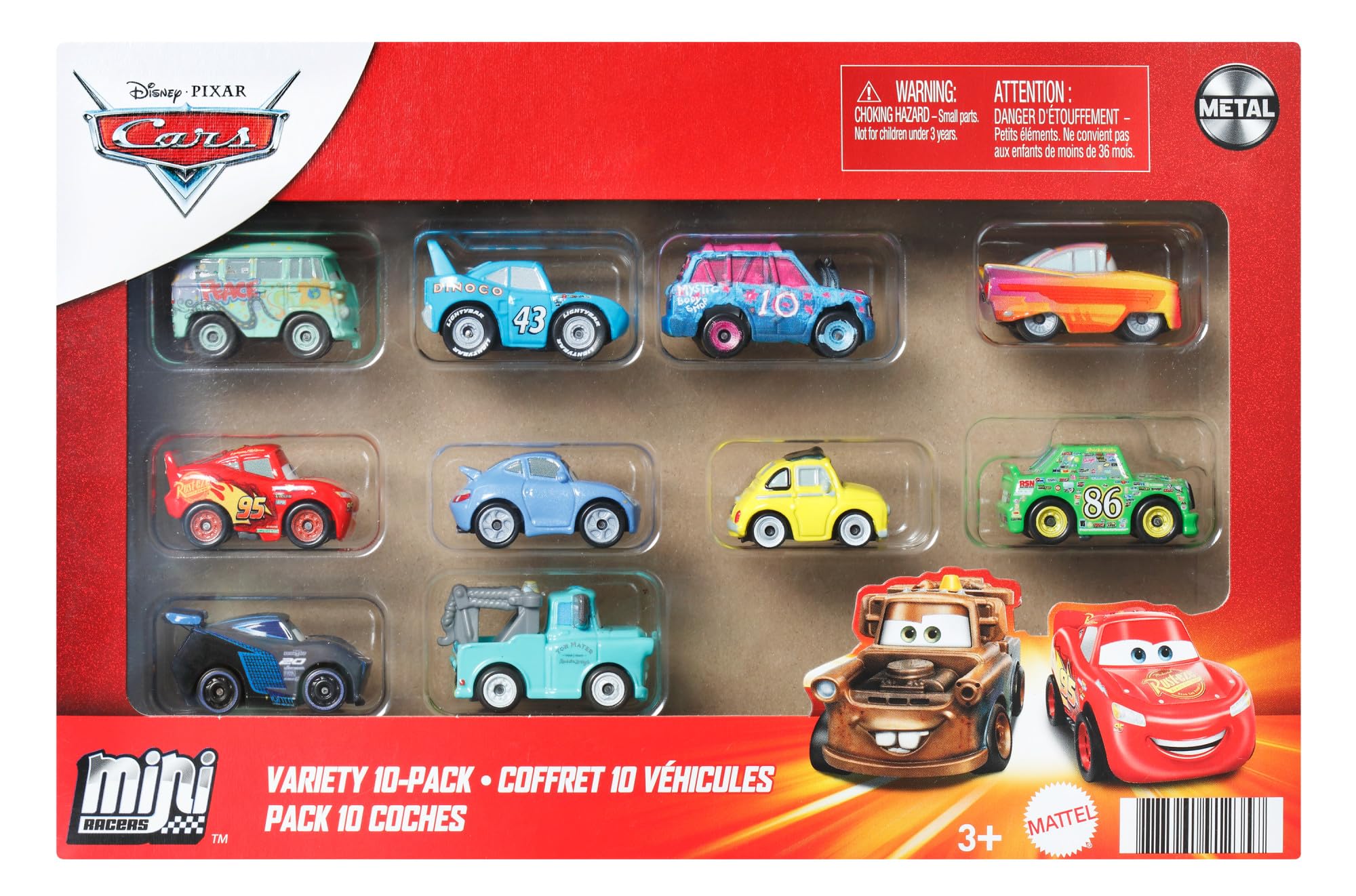 Mattel Disney and Pixar Cars Mini Racers 10-Pack - Collectible Die-Cast Vehicles Set