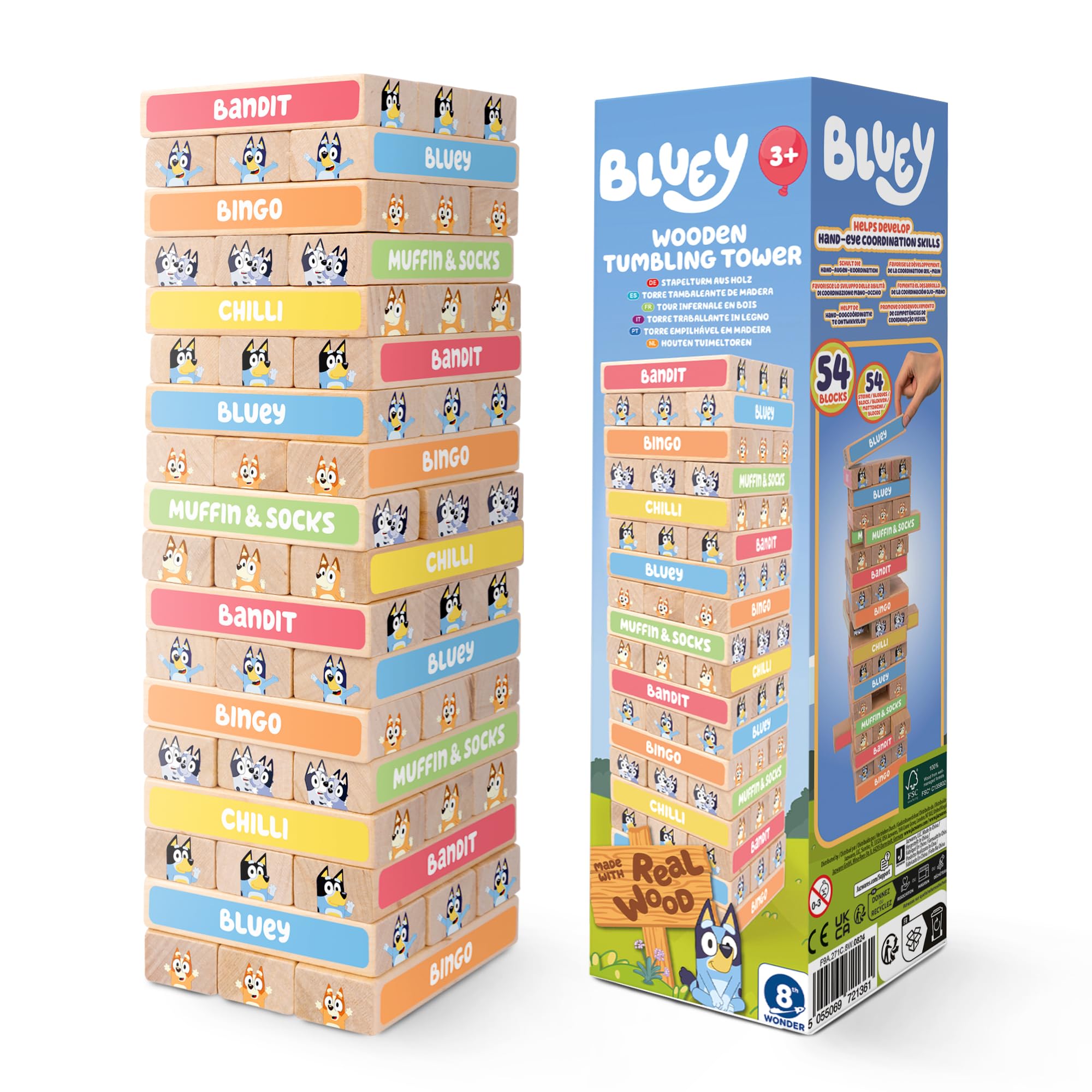 Bluey - Tumbling Tower Game 54 FSC-Certified Wooden Blocks 8