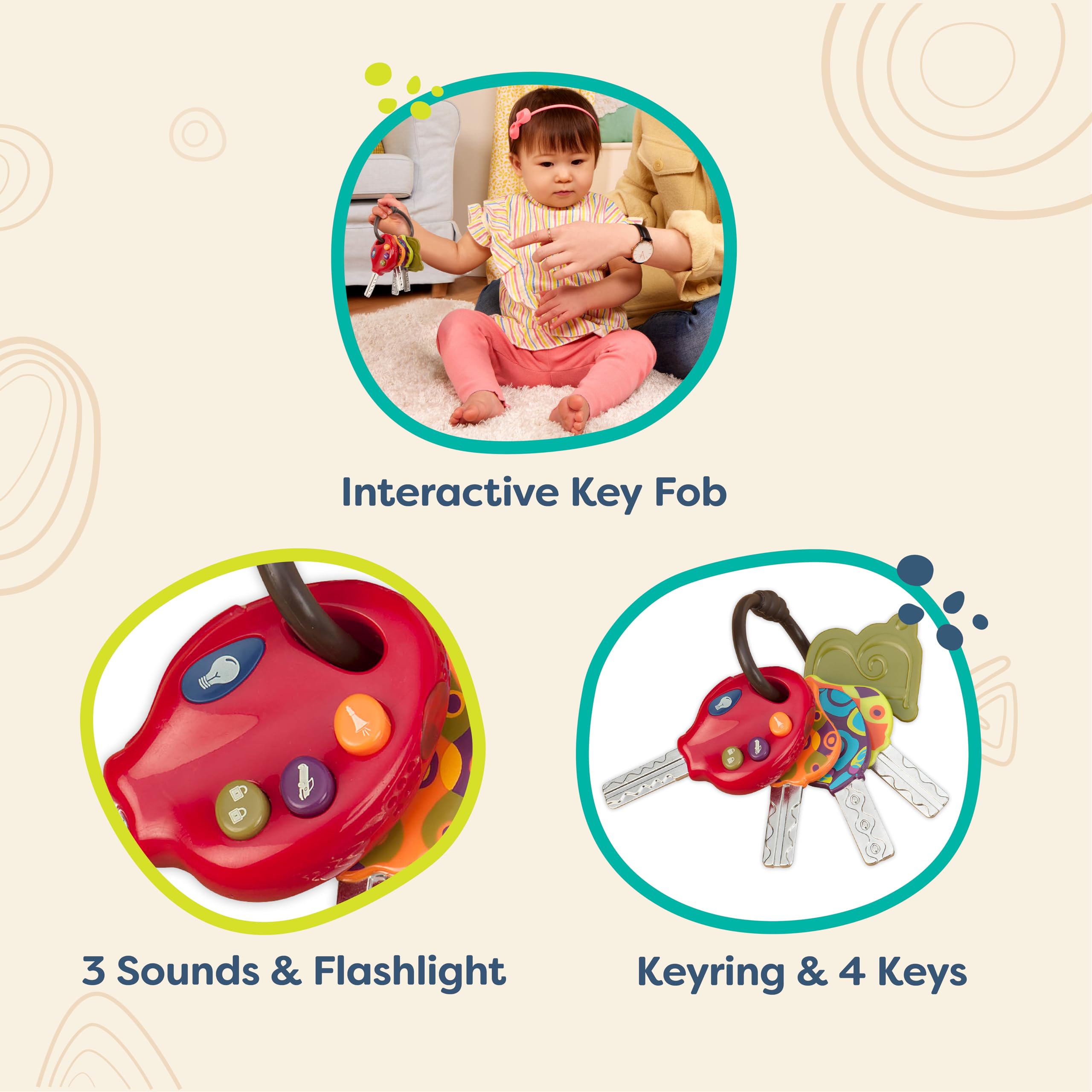 B. toys LucKeys BX1941Z - Electronic Toy Keys with Flashlight & Car Sounds for Toddlers 10 Months+ 8