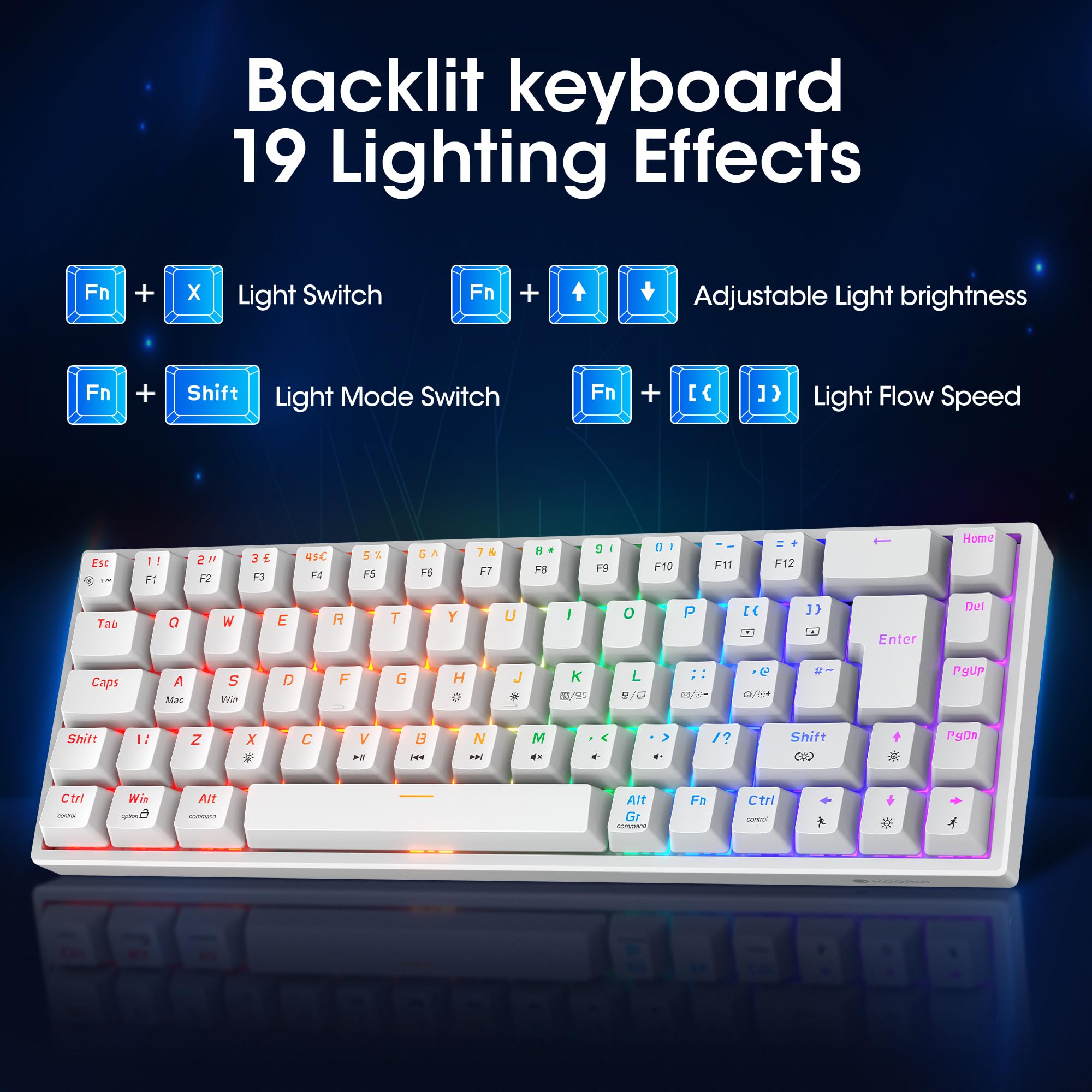 KOORUI 60% Mechanical Gaming Keyboard MKC01, Red Switch, RGB Backlit, Compact 69-Key, Detachable Type-C, Anti-Ghosting, Mac/PC Compatible 6