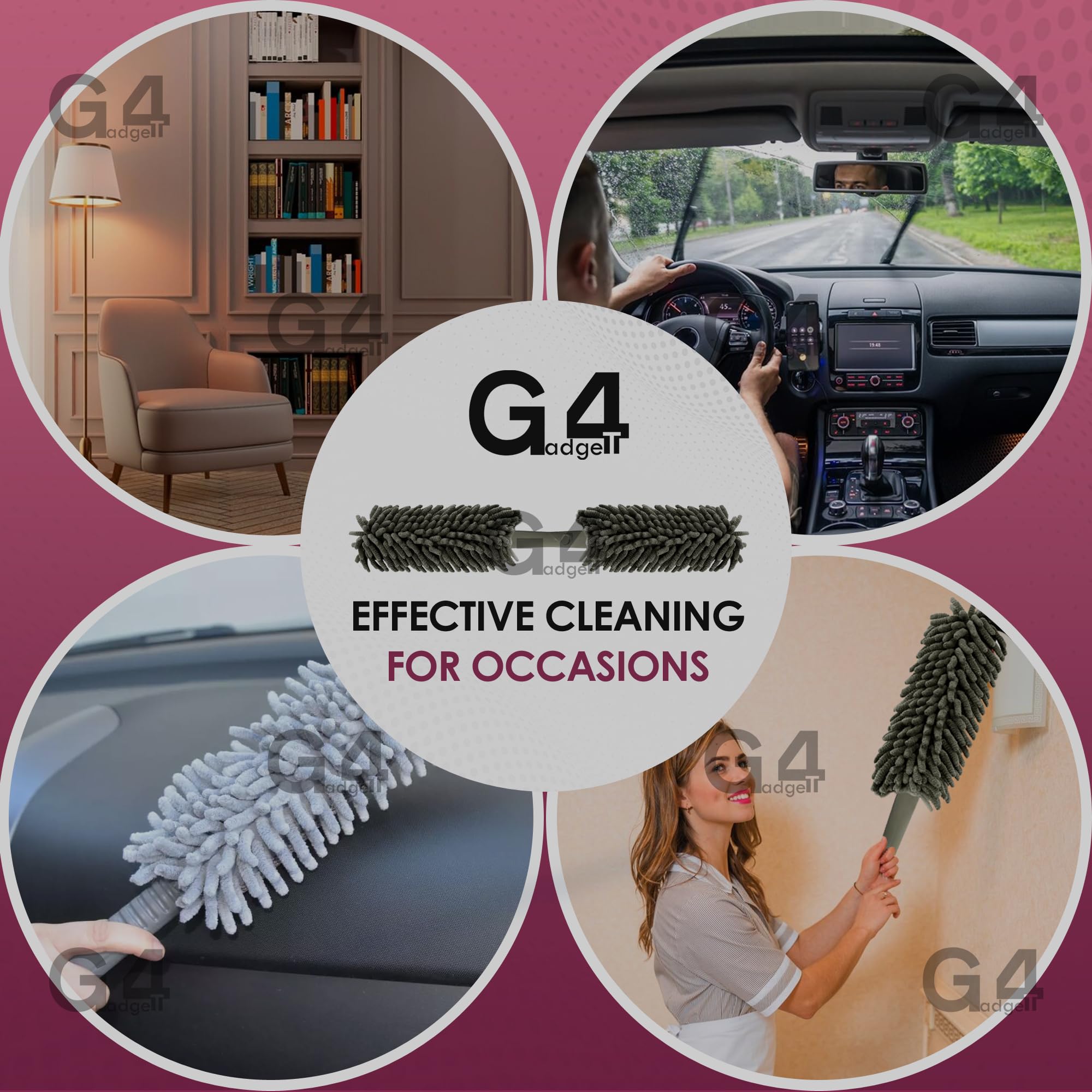 G4GADGET Microfiber Duster Grey - Washable Duster for Cleaning Window Blinds and Home Surfaces 3