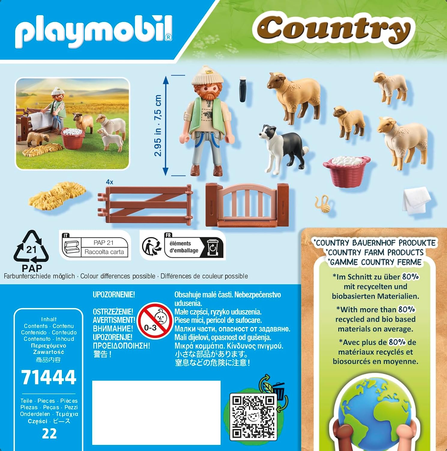 Playmobil 71444 Country: Young Shepherd with Flock of Sheep and Border Collie - Farm Playset for Kids 4+ 7