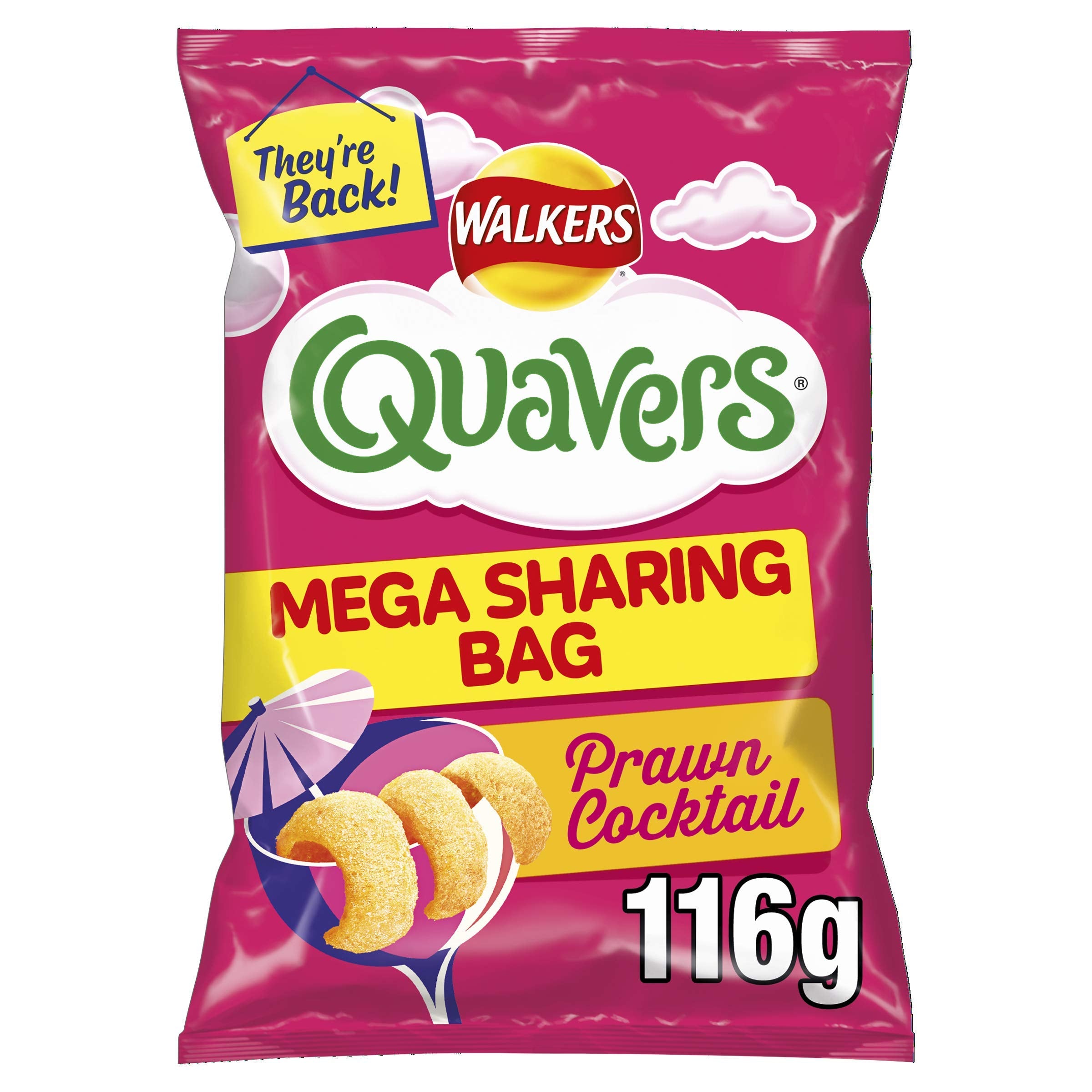 Walkers Quavers Prawn Cocktail Crisps, 116g Sharing Bag, Case of 12