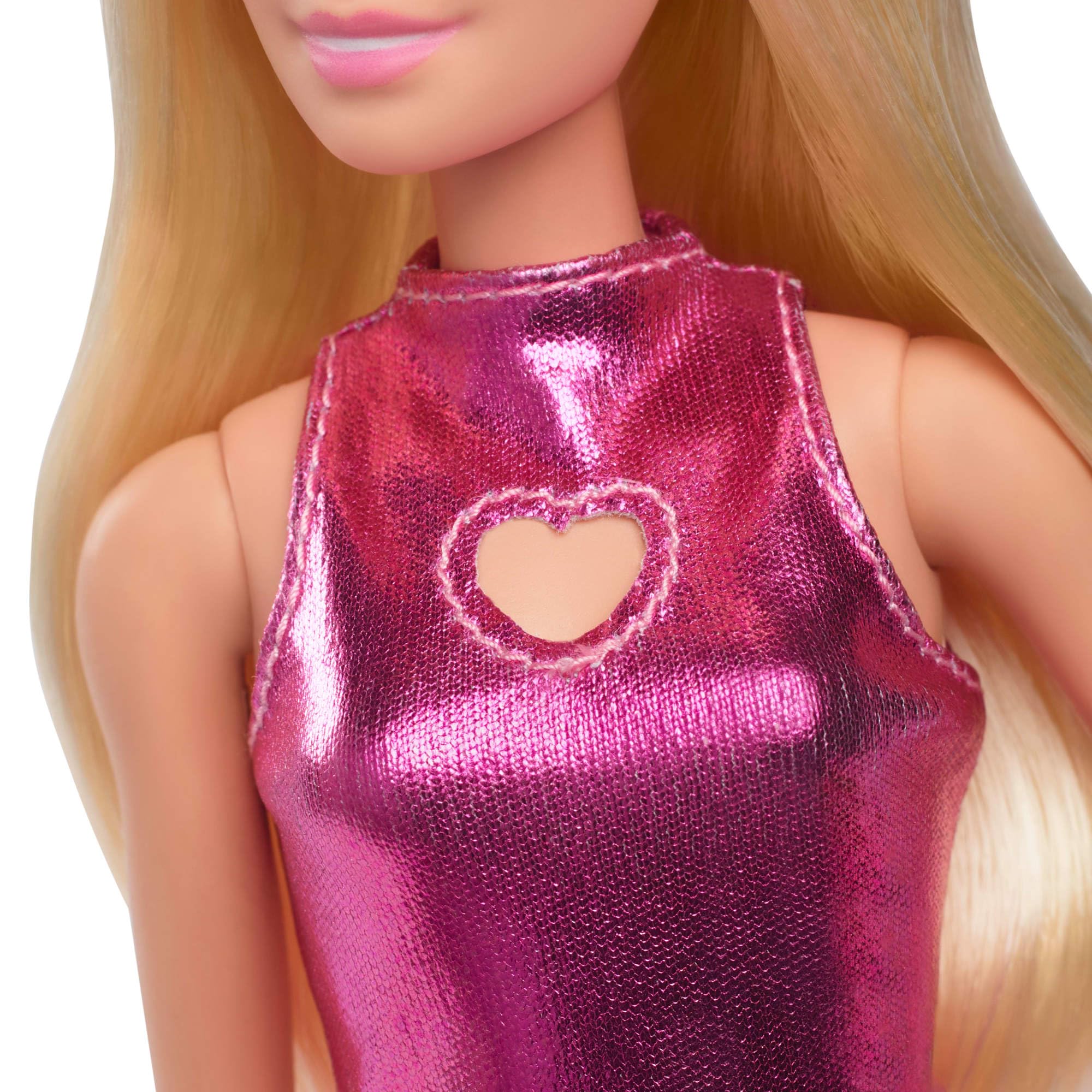 Barbie Fashionistas Doll #230 - Blond Hair, Metallic Pink Minidress with Heart Cut-Out, Ages 3+ 6