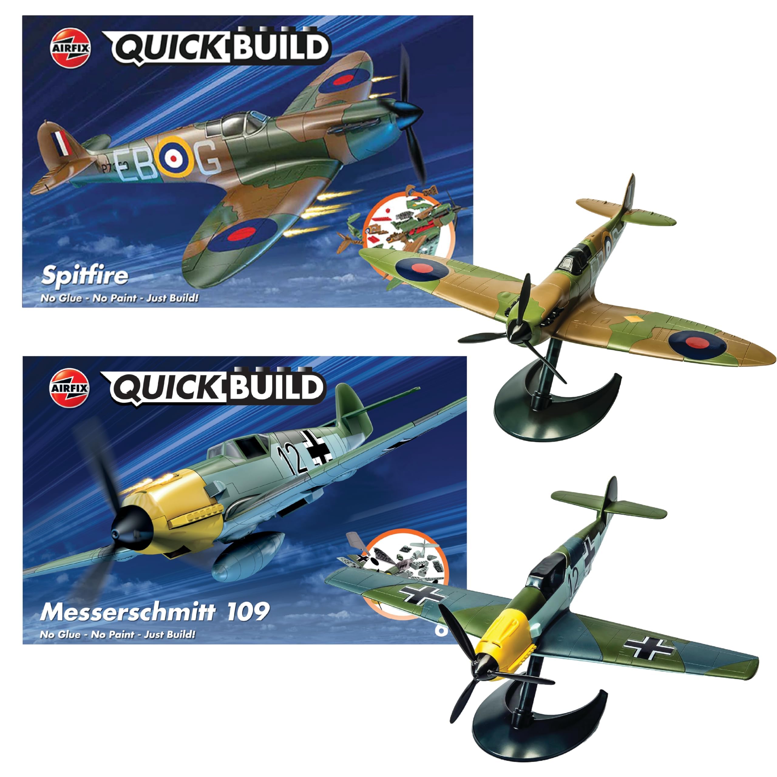 Airfix QUICKBUILD Spitfire & Messerschmitt Bf109 Model Aircraft Kit - No Glue, No Paint Required 6