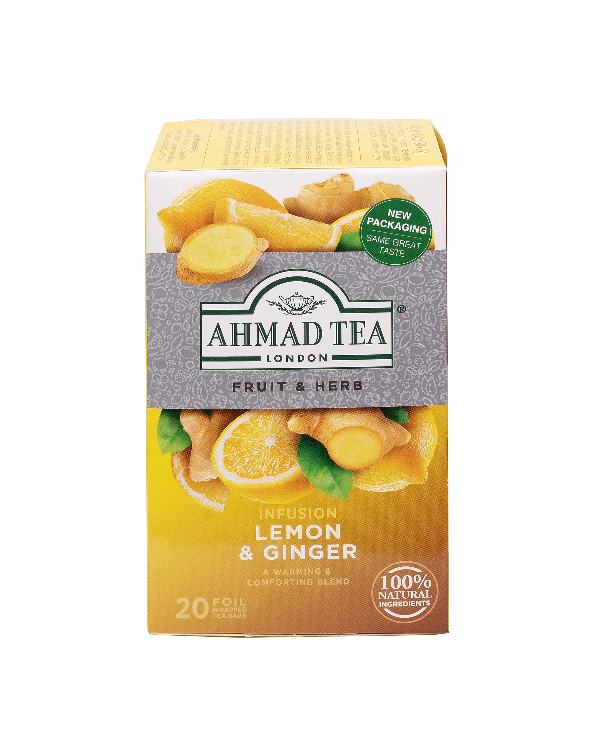 Ahmad Tea Lemon & Ginger Fruit & Herbal Infusion - 20 Individually Foil-Wrapped Teabags