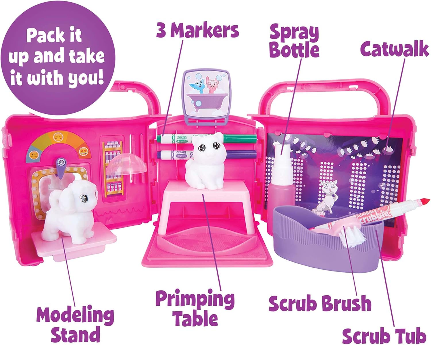 Crayola Pets Beauty Salon Playset - Flocked Dog & Cat Figurines with Washable Markers 7
