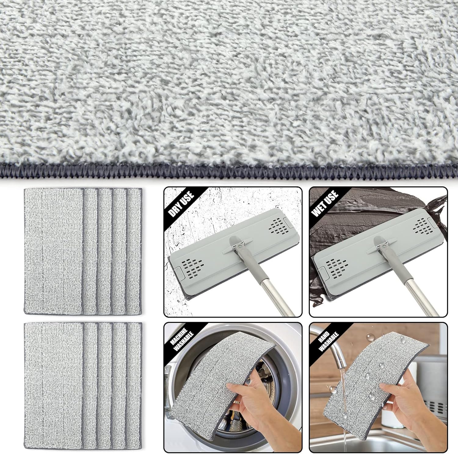 ASelected - Flat Mop and Bucket Set with Hands-Free Squeeze, 10 Reusable Microfiber Pads, Stainless Steel Handle 9