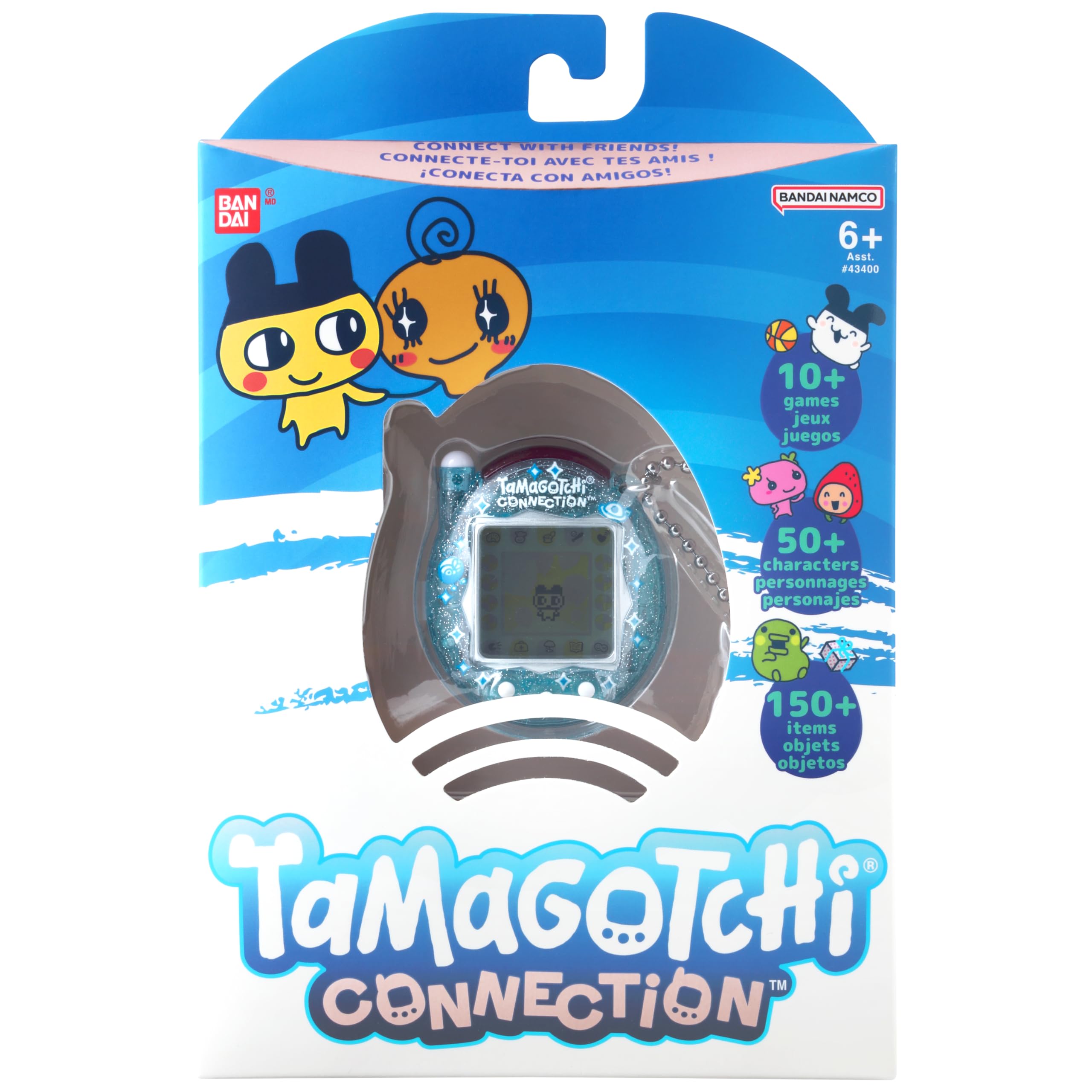 Tamagotchi Connection Digital Pet - Blue Glitter Shell with Infrared Connection for Kids 8+ 6
