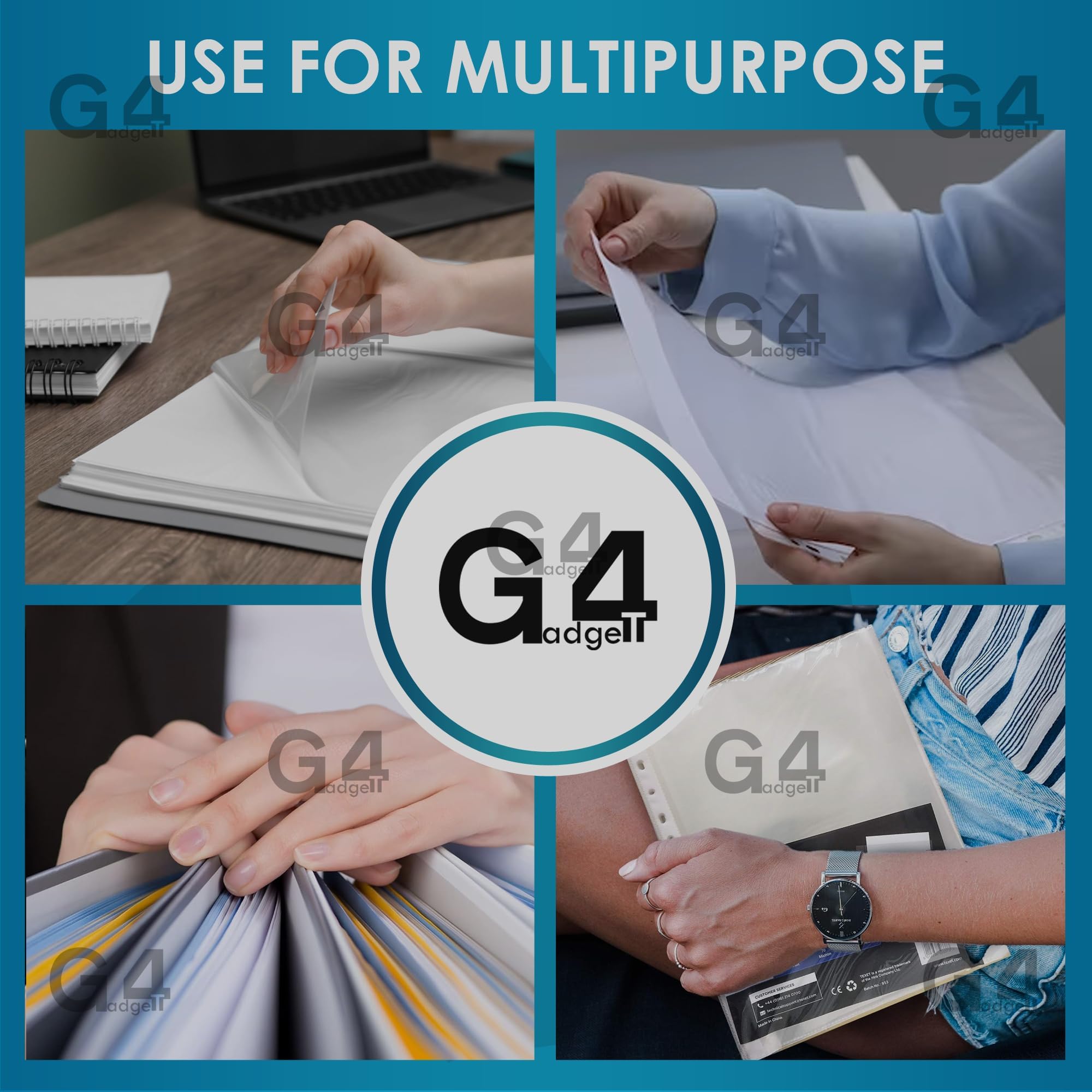 G4GADGET A4 Punched Pockets - 100 Pack | 30-35 Micron Polypropylene | Clear Frost Finish 5