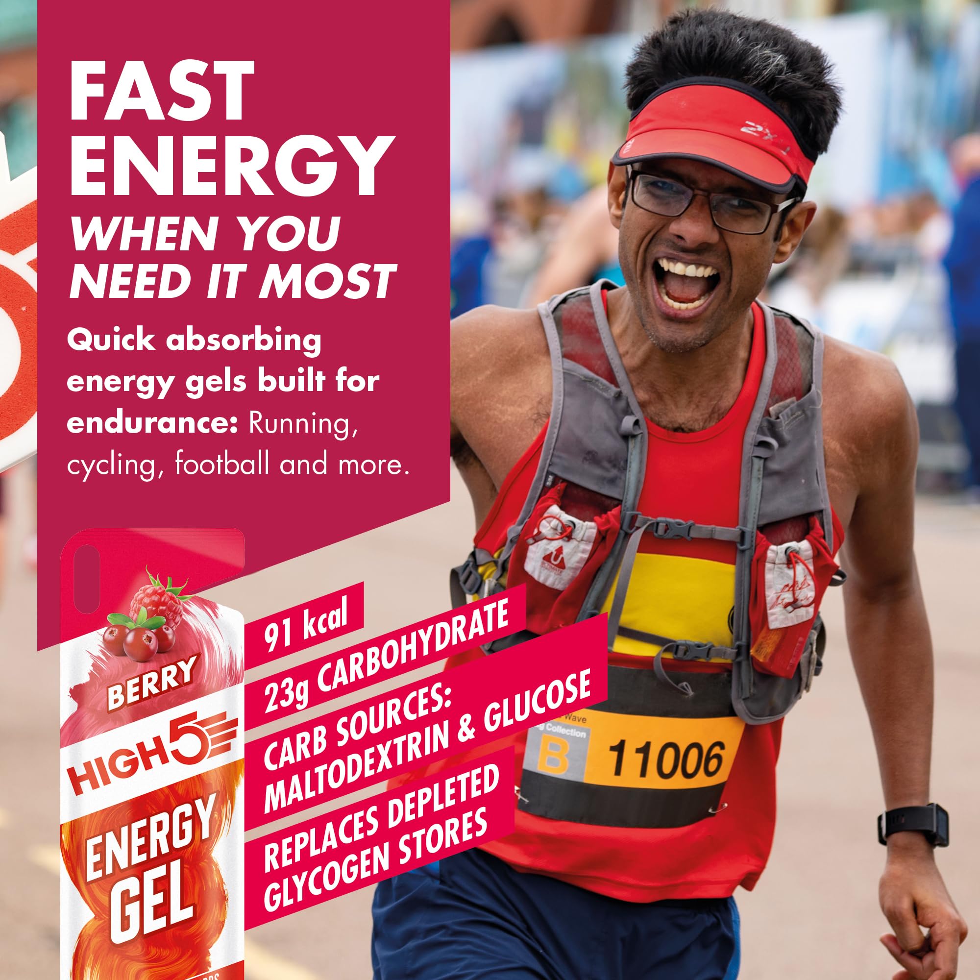 HIGH5 Energy Gel Pack - 20 x 40g Sachets for Running, Cycling, Endurance Sports - Natural Fruit Juice, Caffeine-Free (Assorted Flavours) 5
