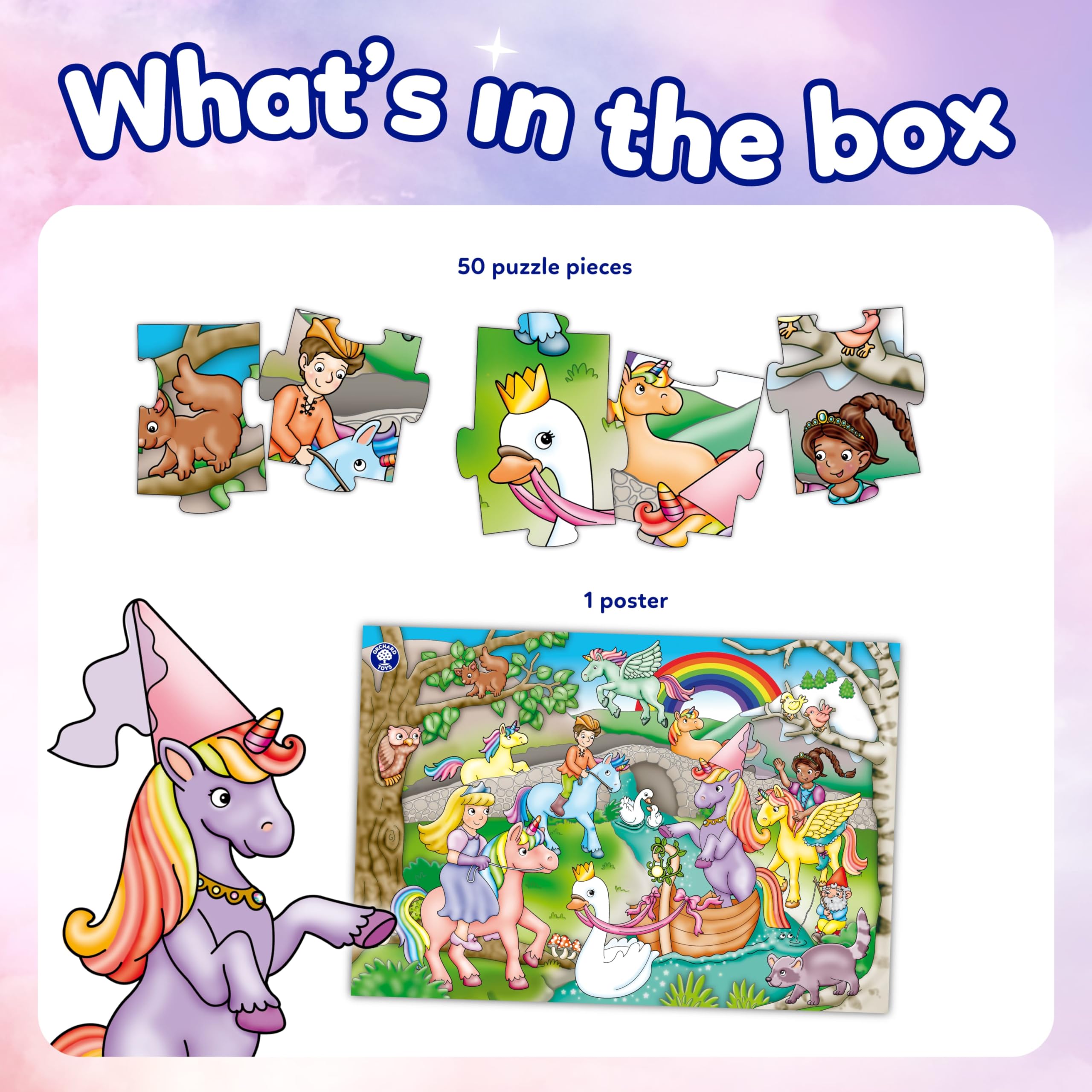 Orchard Toys Unicorn Kingdom Jigsaw Puzzle - 50-Piece Shaped Puzzle for Ages 4+ 5