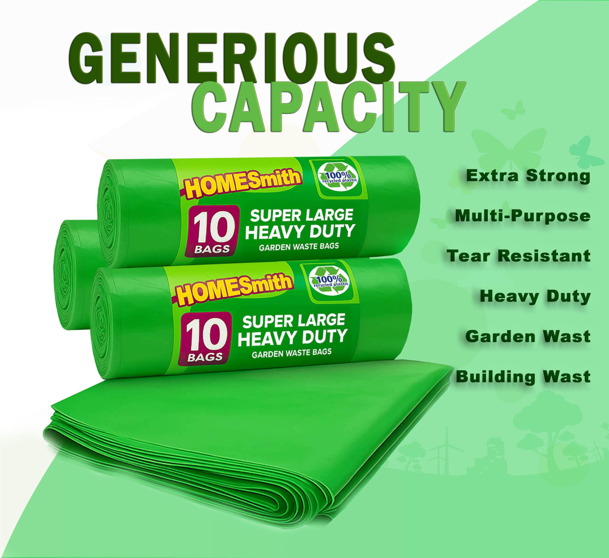 HOMESmith Super Large Heavy Duty Garden Waste Bags for Rubble, Soil & DIY Debris 5