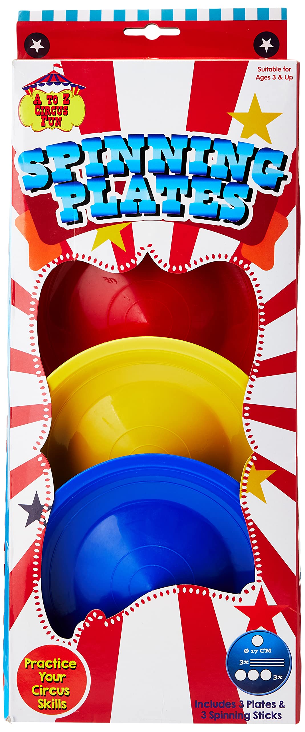 Atoz Spinning Plates Set with 3 Sticks, Multicolor