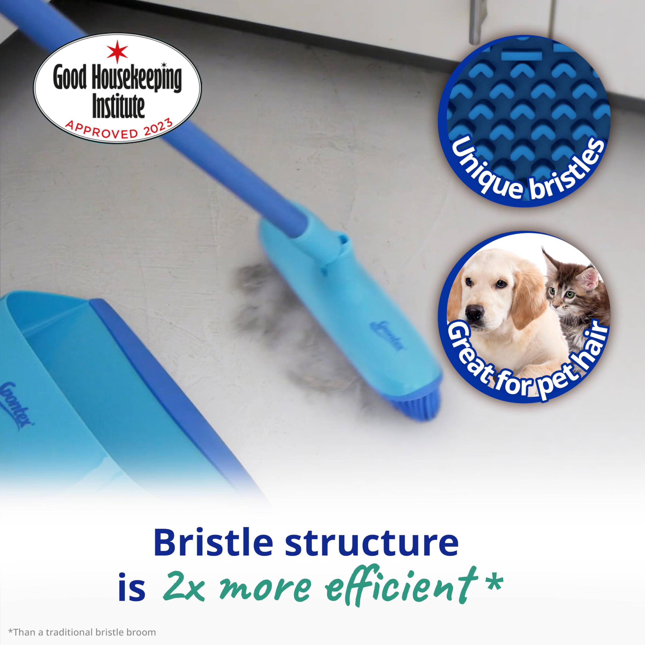 Spontex Catch & Clean Rubber Broom and Dustpan Set - 2X More Efficient | Adjustable Head