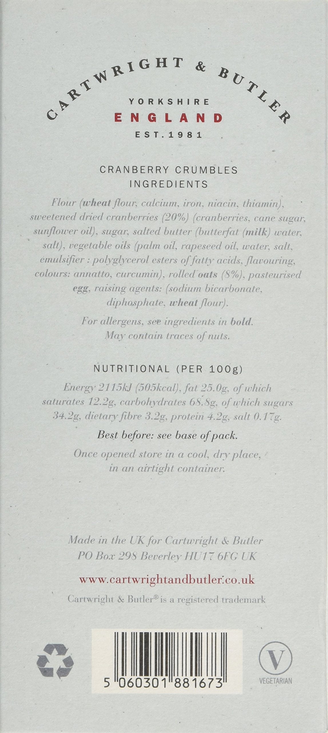 Cartwright & Butler - Cranberry Crumbles Carton | Chewy & Crumbly Oat Biscuit with Dried Cranberries 2