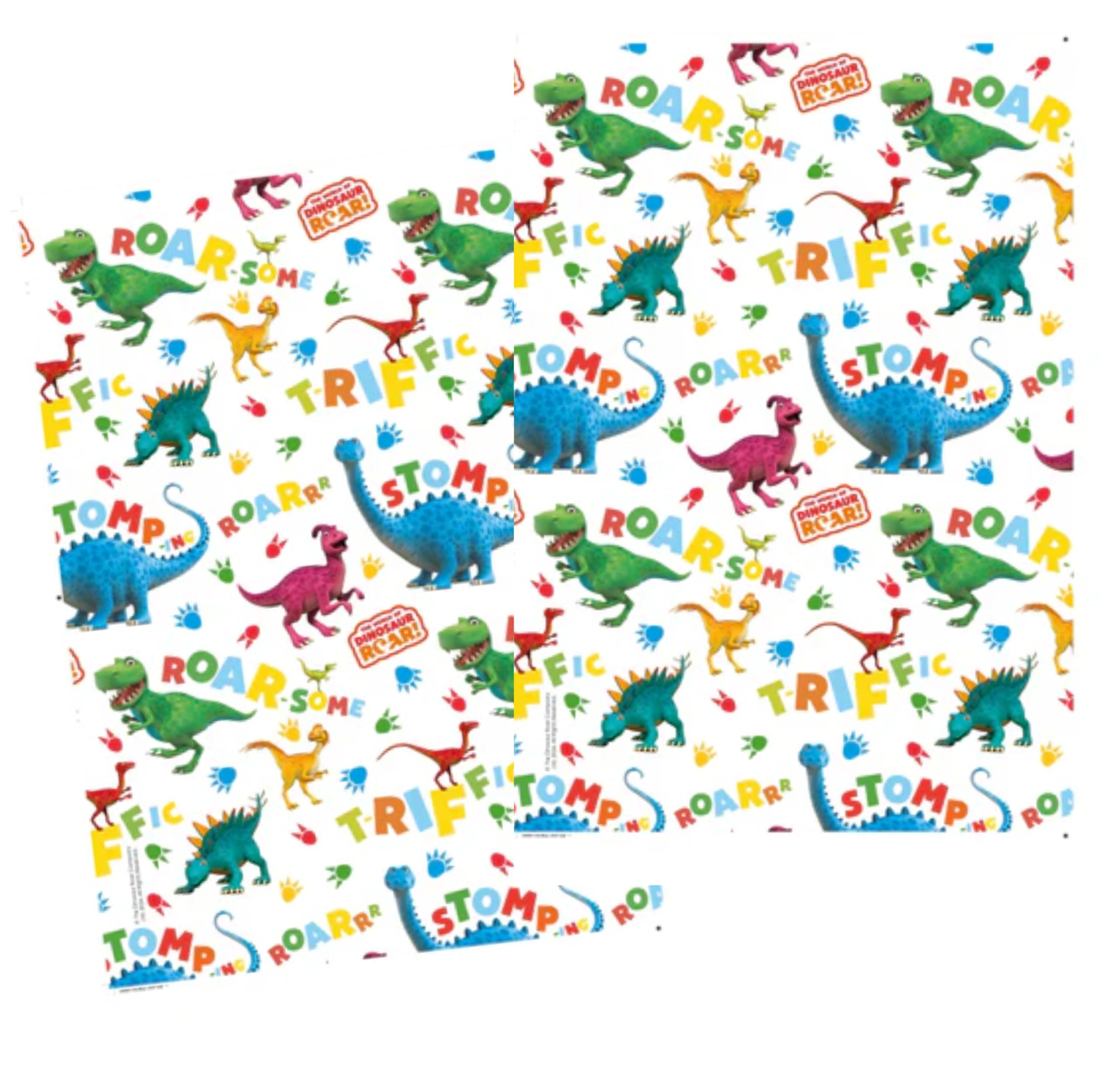 Danilo Promotions LTD Dinosaur Roar Wrapping Paper - 2 Sheets, 2 Tags | 70cm x 50cm