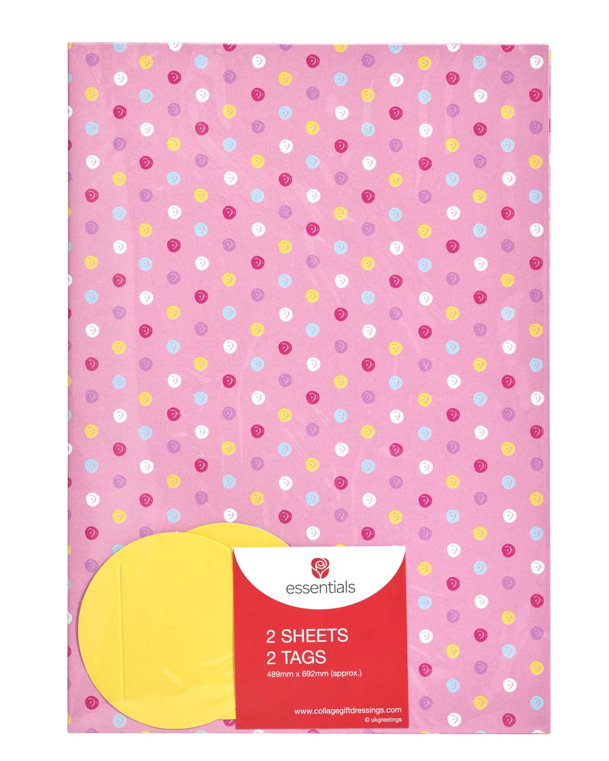 UK Greetings Girl's Wrapping Paper - Pink Polka Dot Design | 2 Sheets | FSC Certified 1