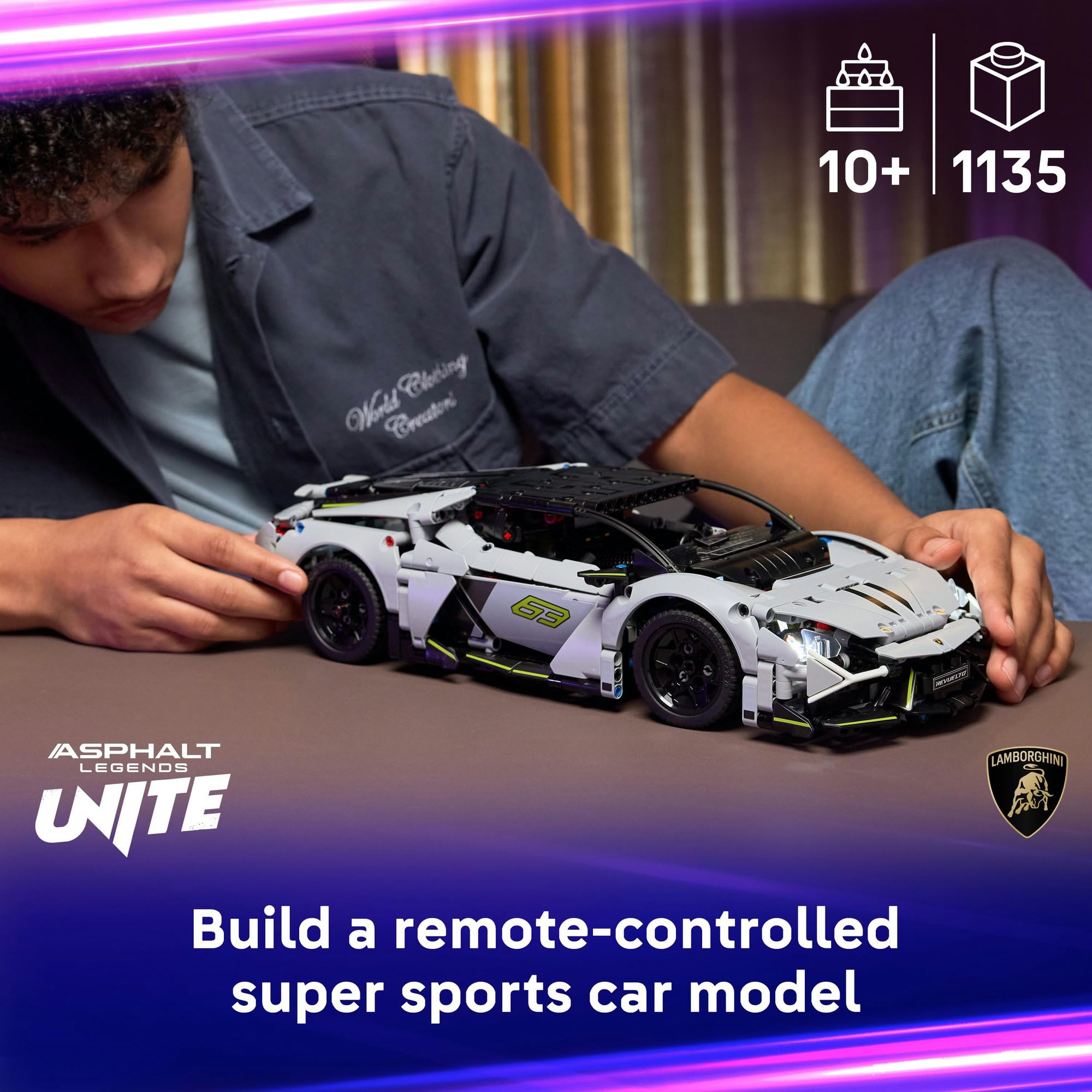 LEGO Technic Lamborghini Revuelto Super Sports Car Toy - Remote Controlled, 1135 Pieces 8