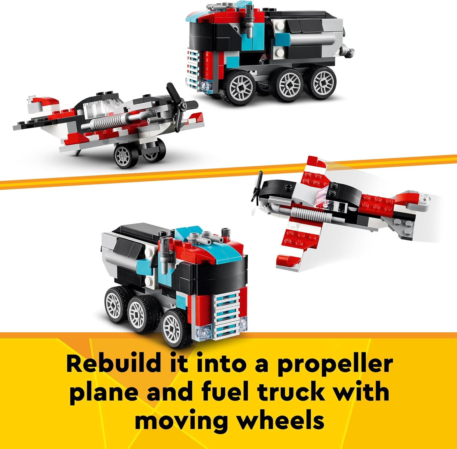 LEGO Creator 3in1 Flatbed Truck with Helicopter - 270 Piece Building Set for Ages 7+ 6