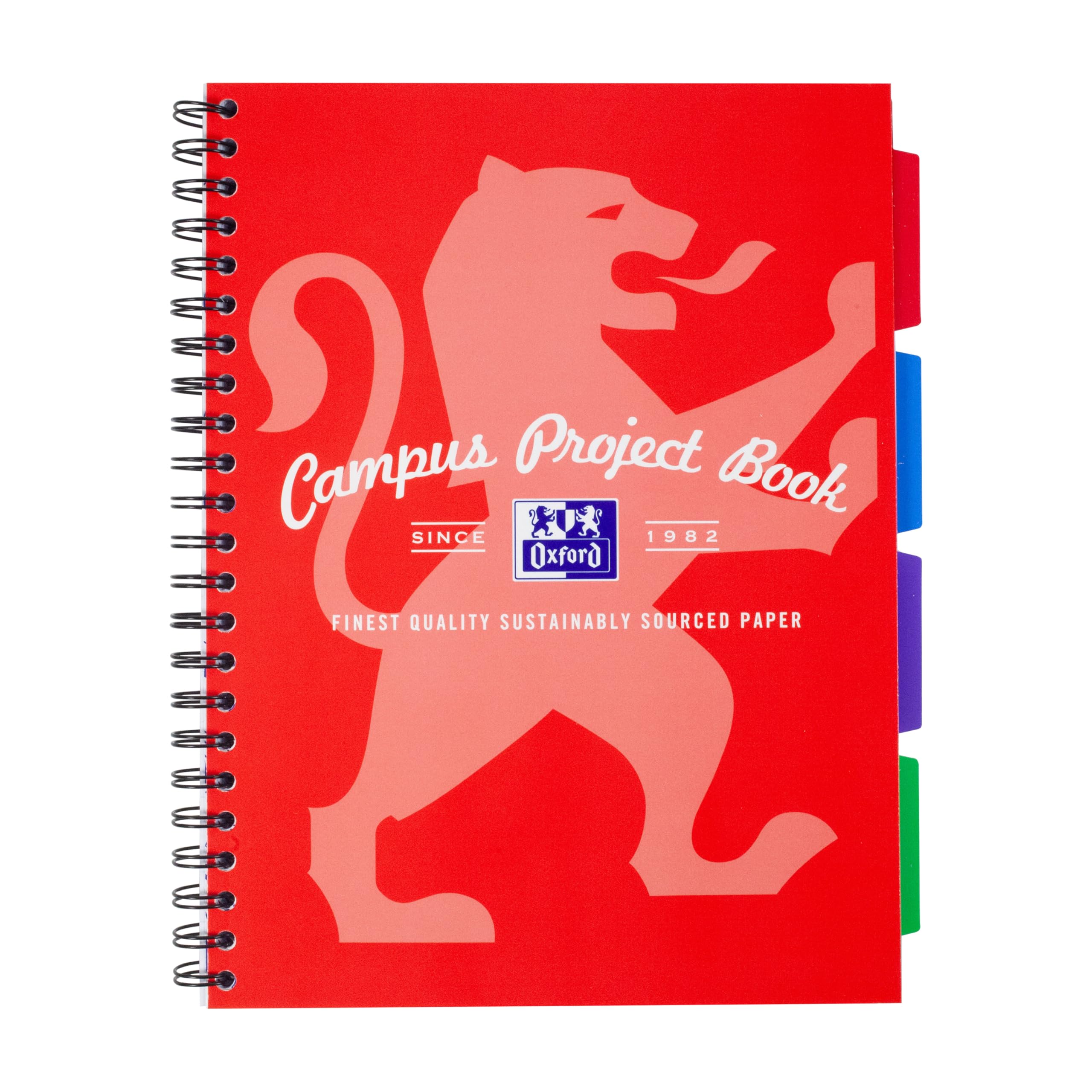 Oxford Campus A4 Project Notebook with Dividers - 200 Pages, 8mm Lined, Optik Paper+, Red