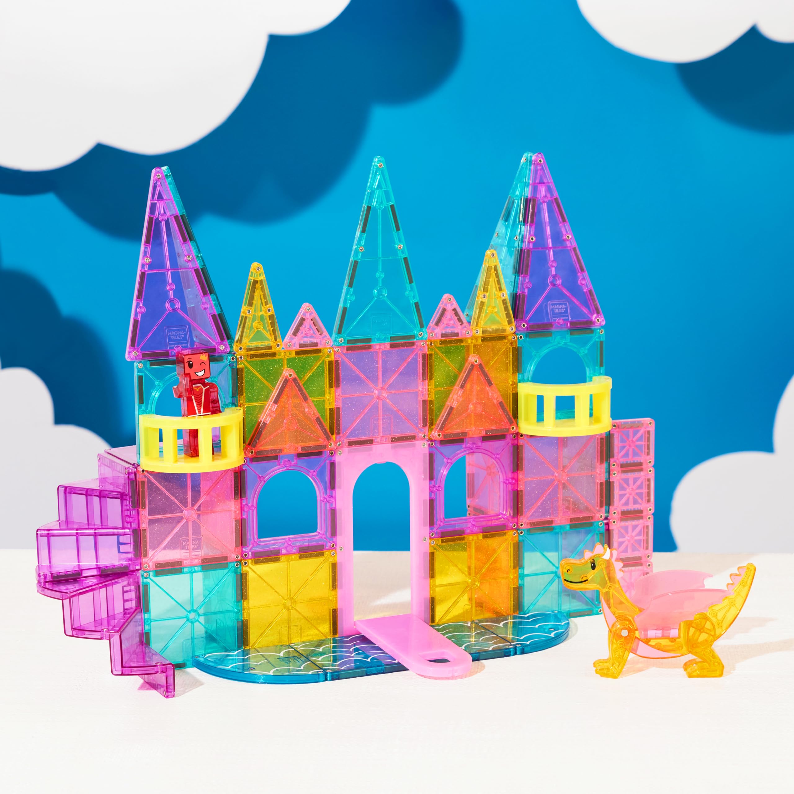 Magna-Tiles Castle DLX 48-Piece Magnetic Construction Set - Drawbridge, Dragon Figure & Spiral Staircase, Ages 3+ 5