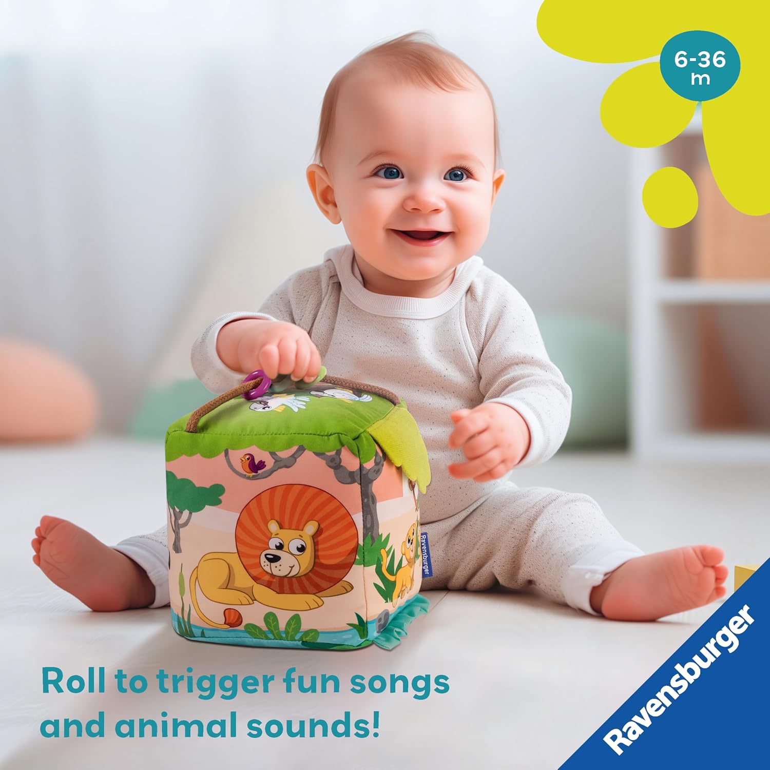Ravensburger Play+ Roll & Play Sound Cube Wild Animals - Musical Baby Toy for 6 Months+ 6