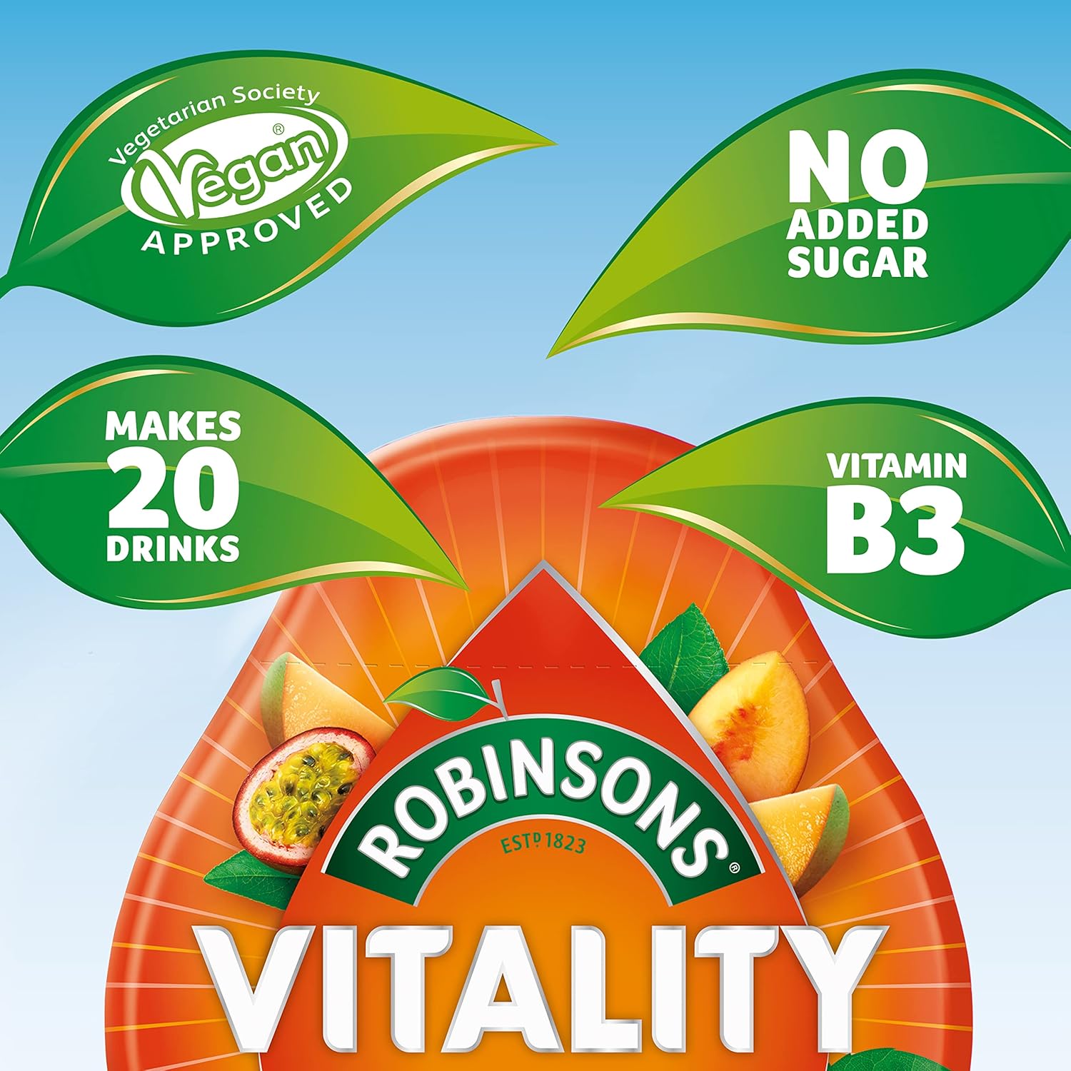 Robinsons Vitality Peach, Mango & Passion Fruit with Vitamin B3 Real Fruit Juice Concentrate 5